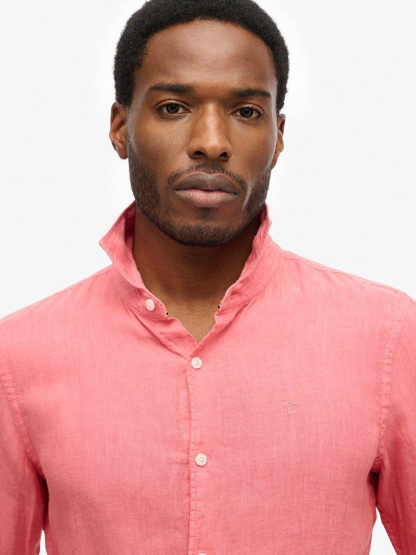 Product image 4 of 5, which shows Superdry Embroidered Vacation Pure Linen Shirt, Candy Pink, S