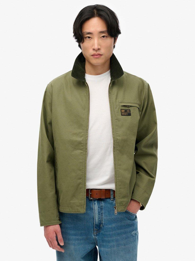 Product image 1 of 6, which shows Superdry Cord Collar Ranch Jacket, Dusty Olive Green, S
