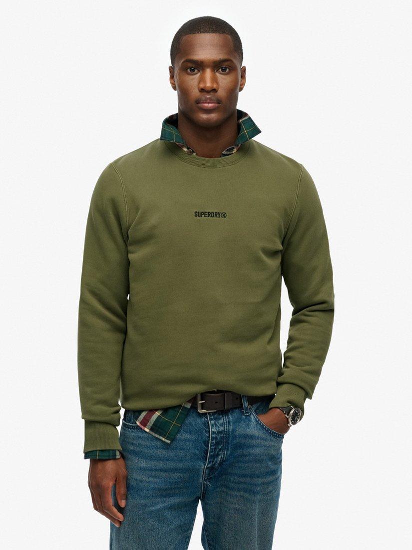 Product image 1 of 5, which shows Superdry Micro Logo Crew Sweatshirt, Olive Night Green, S