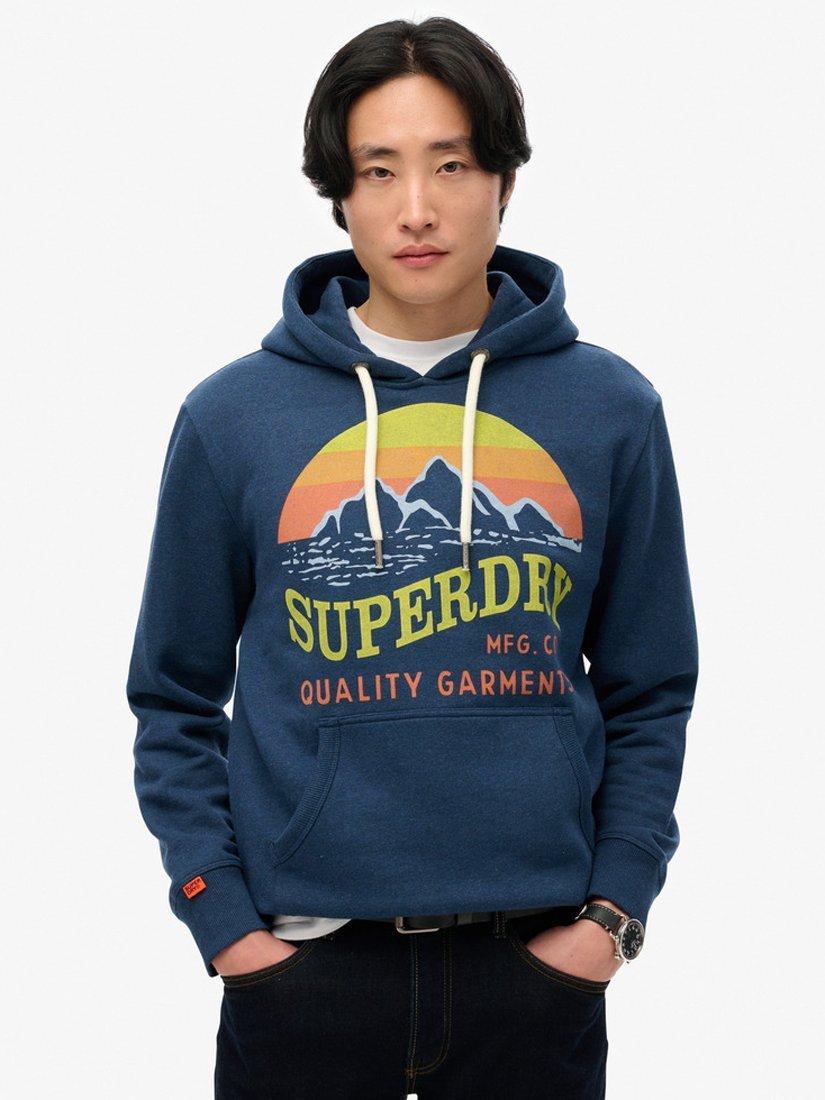 Product image 1 of 5, which shows Superdry Logo Great Outdoors Hoodie, Deep Indigo Grit, S