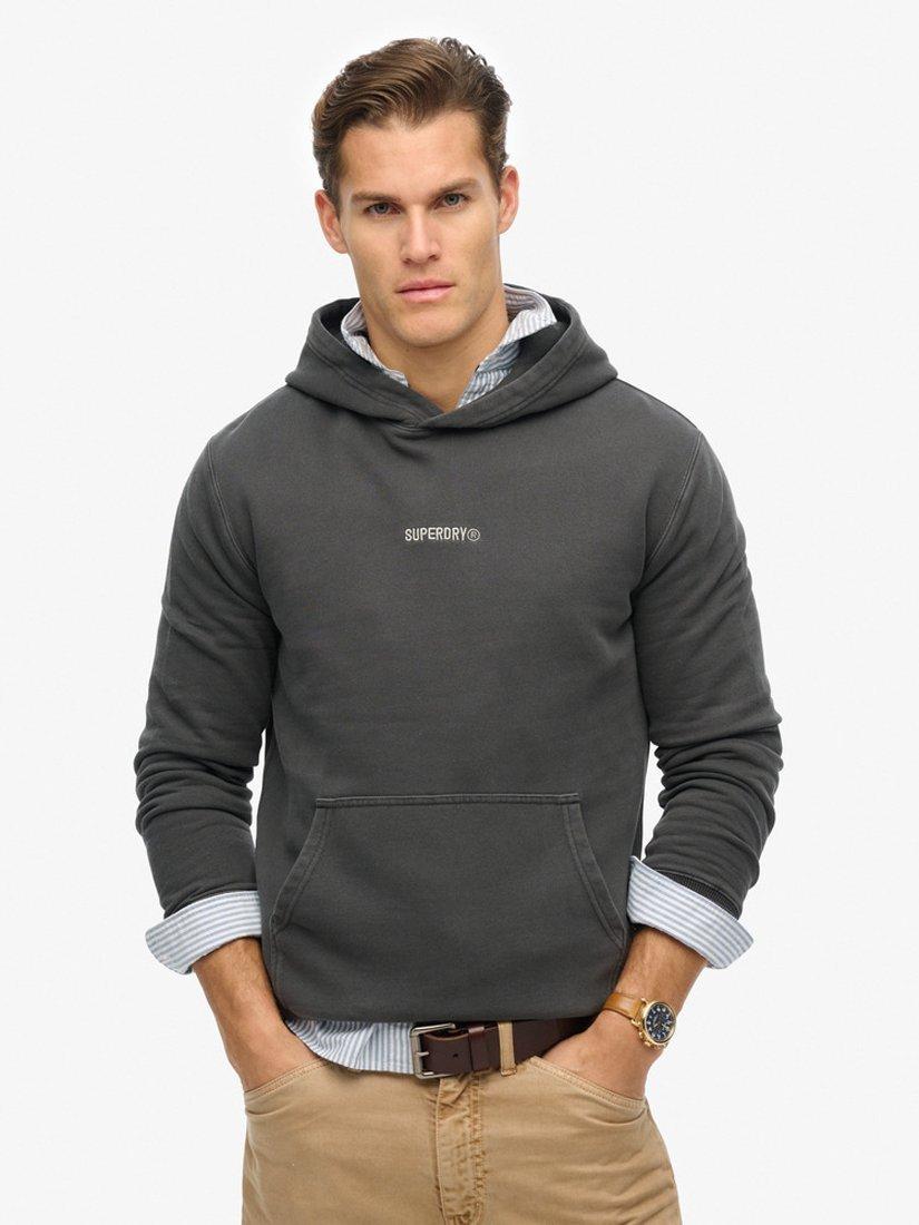 Product image 1 of 5, which shows Superdry Signature Embroidered Text Hoodie, Washed Black, S