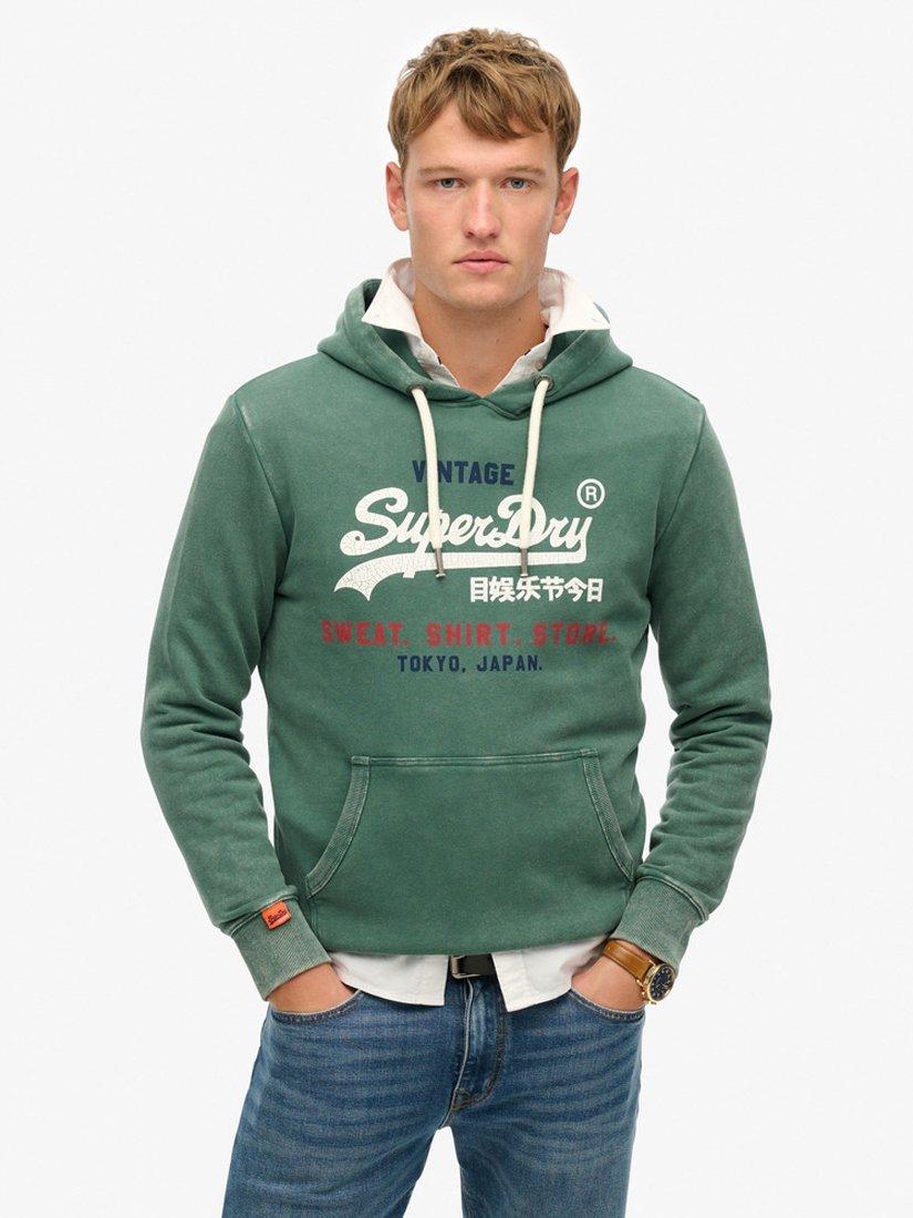 Product image 1 of 5, which shows Superdry Signature Vintage Logo Hoodie, International Pine, S