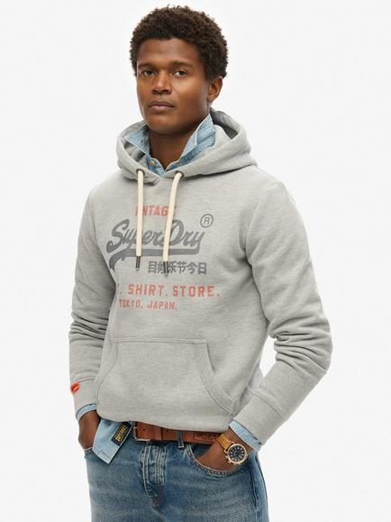 Superdry Vintage Logo Heritage Relaxed Hoodie, College Grey Marl, College Grey Marl