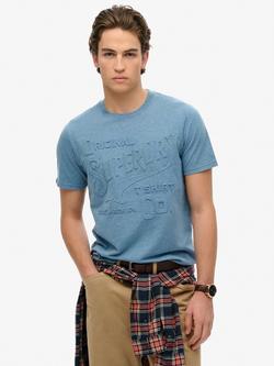 Superdry Workwear Embossed Logo T-Shirt, Pottery Blue Marl, Pottery Blue Marl