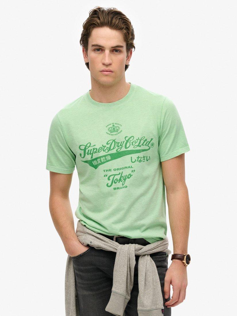 Product image 1 of 4, which shows Superdry Organic Cotton Tokyo Logo T-Shirt, Green Ash Marl, S