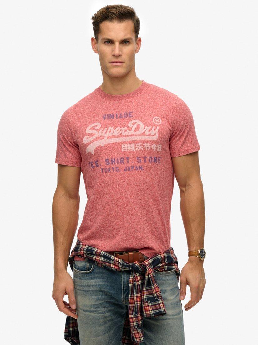 Product image 1 of 4, which shows Superdry Cotton Marl Vintage Logo T-Shirt, Mid Red Grit, S