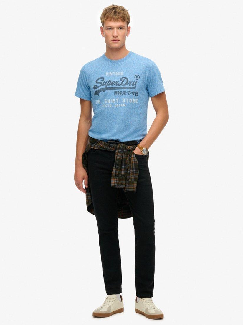 Product image 3 of 4, which shows Superdry Cotton Marl Vintage Logo T-Shirt, Fresh Blue Grit, S