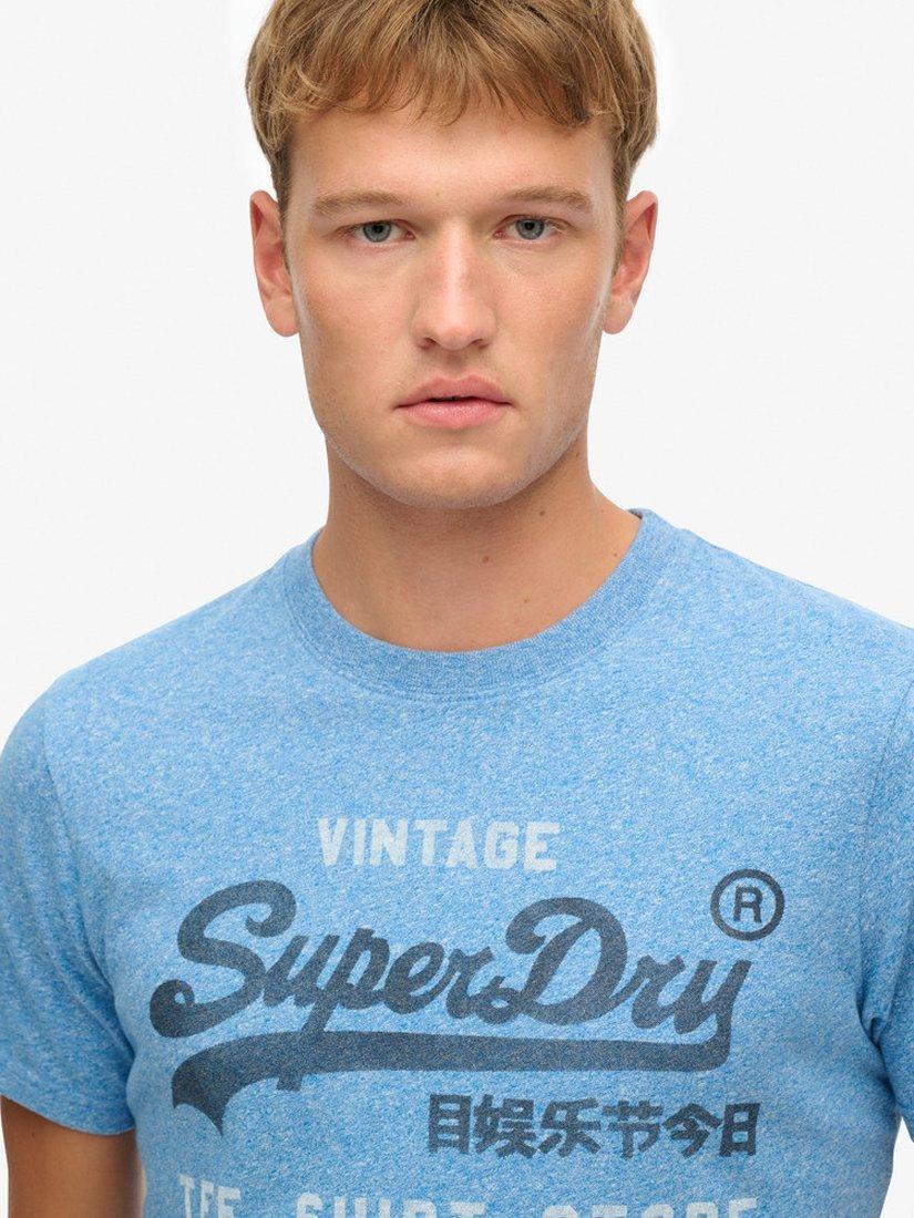 Product image 4 of 4, which shows Superdry Cotton Marl Vintage Logo T-Shirt, Fresh Blue Grit, S