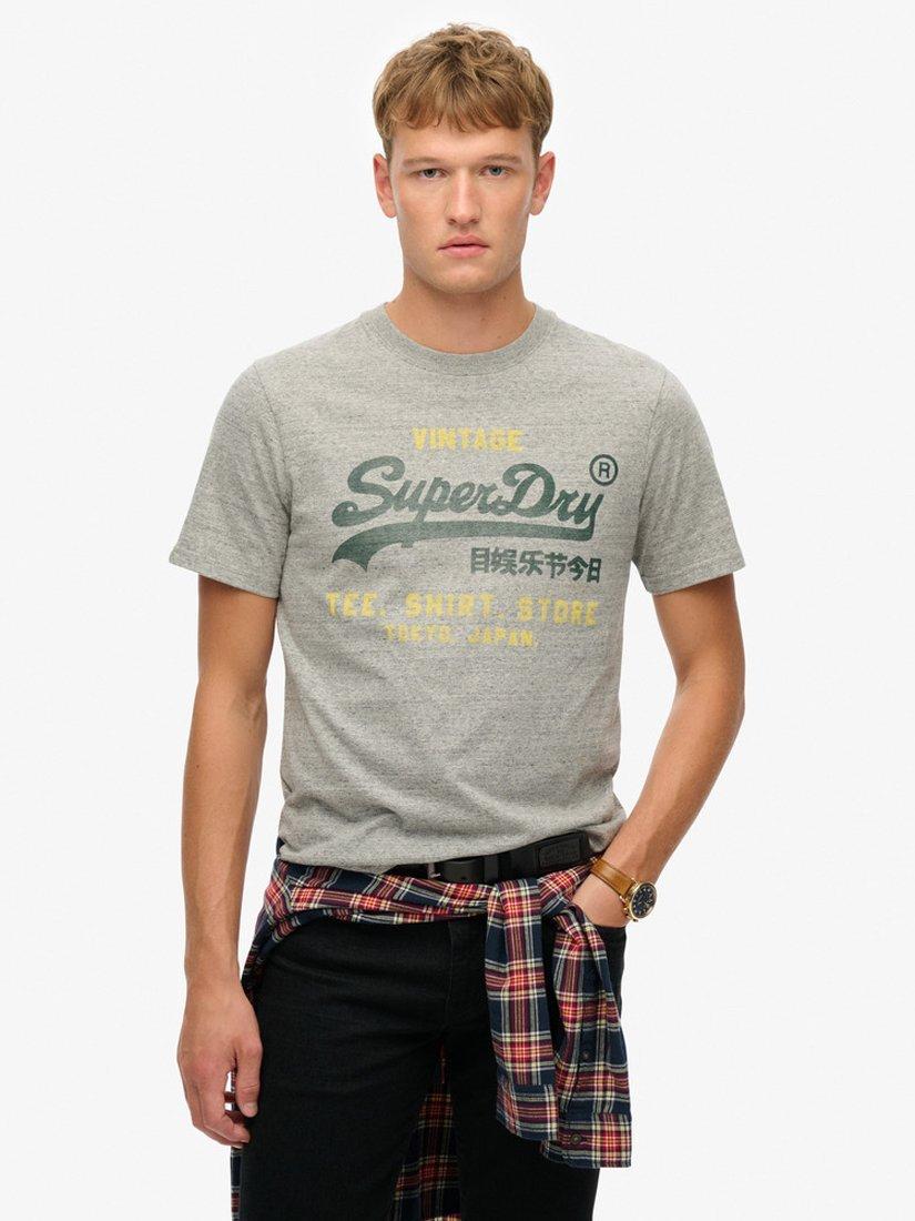 Product image 1 of 4, which shows Superdry Cotton Marl Vintage Logo T-Shirt, Flint Grey Grit, S