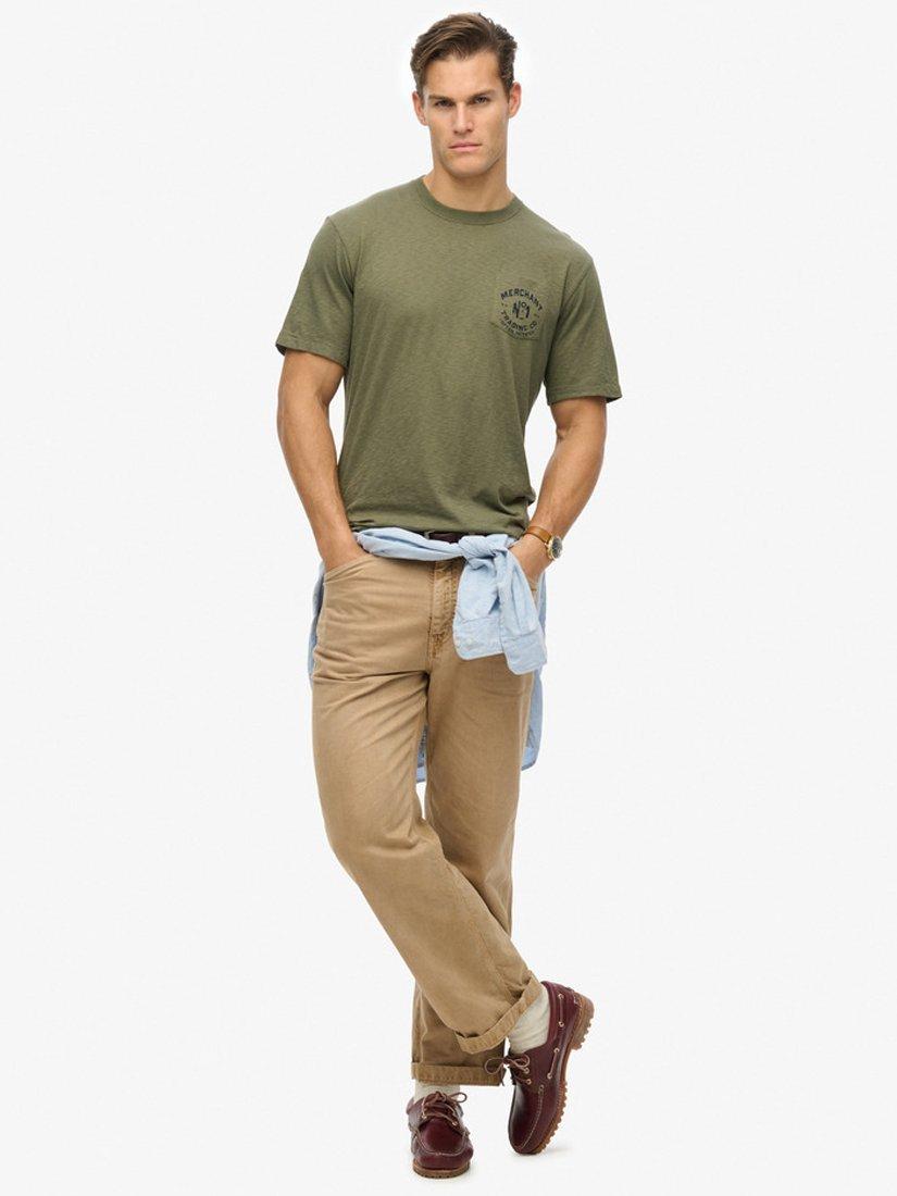 Product image 3 of 5, which shows Superdry Cotton Merchant Store Collection Graphic T-Shirt, Dusty Olive Green, S
