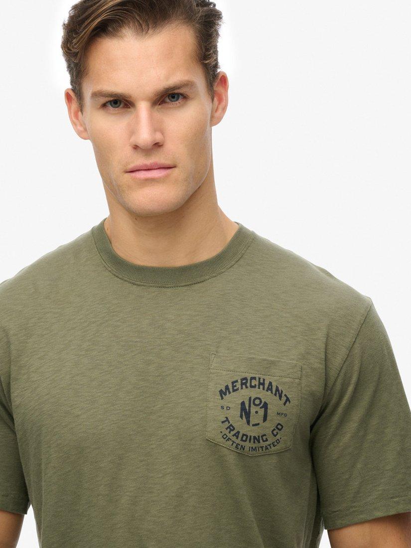 Product image 4 of 5, which shows Superdry Cotton Merchant Store Collection Graphic T-Shirt, Dusty Olive Green, S