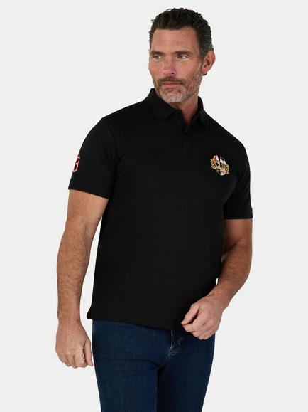 Raging Bull Cotton Regular Fit Short Sleeve Classic Crest Polo Shirt, Black, Black