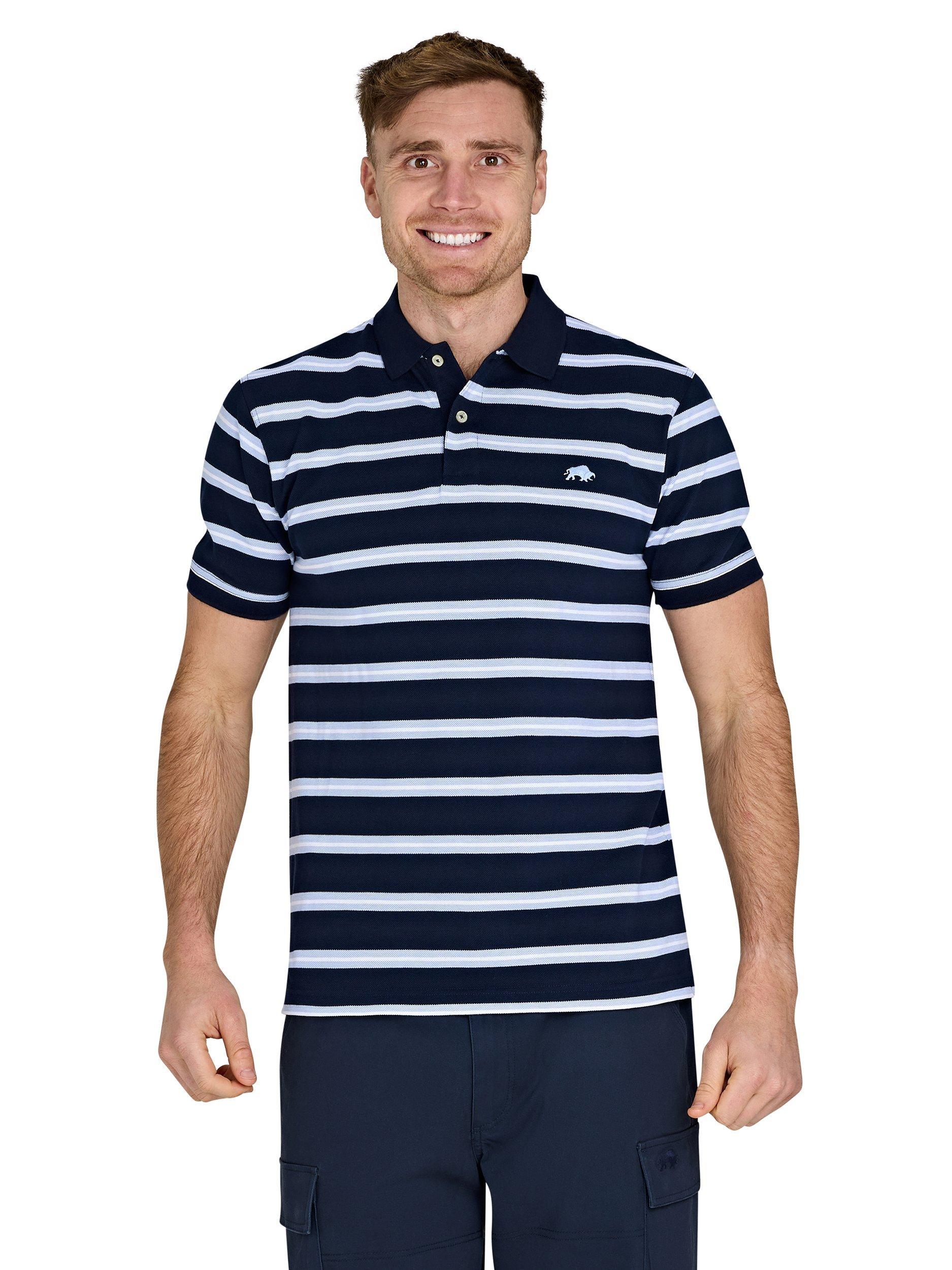 Product image 1 of 7, which shows Raging Bull Classic Triple Stripe Birdseye Polo Shirt, Navy/Multi, S