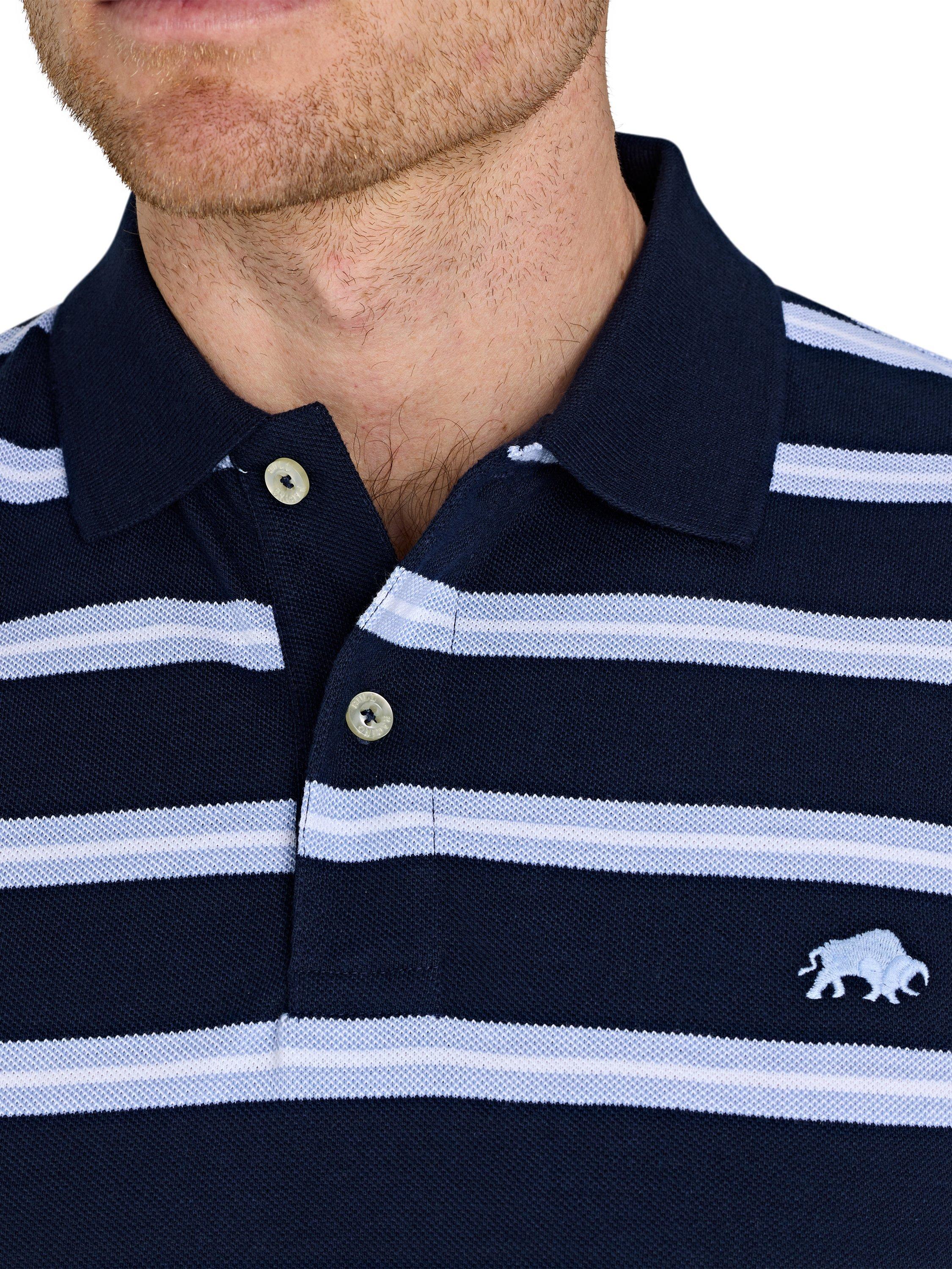 Product image 4 of 7, which shows Raging Bull Classic Triple Stripe Birdseye Polo Shirt, Navy/Multi, S