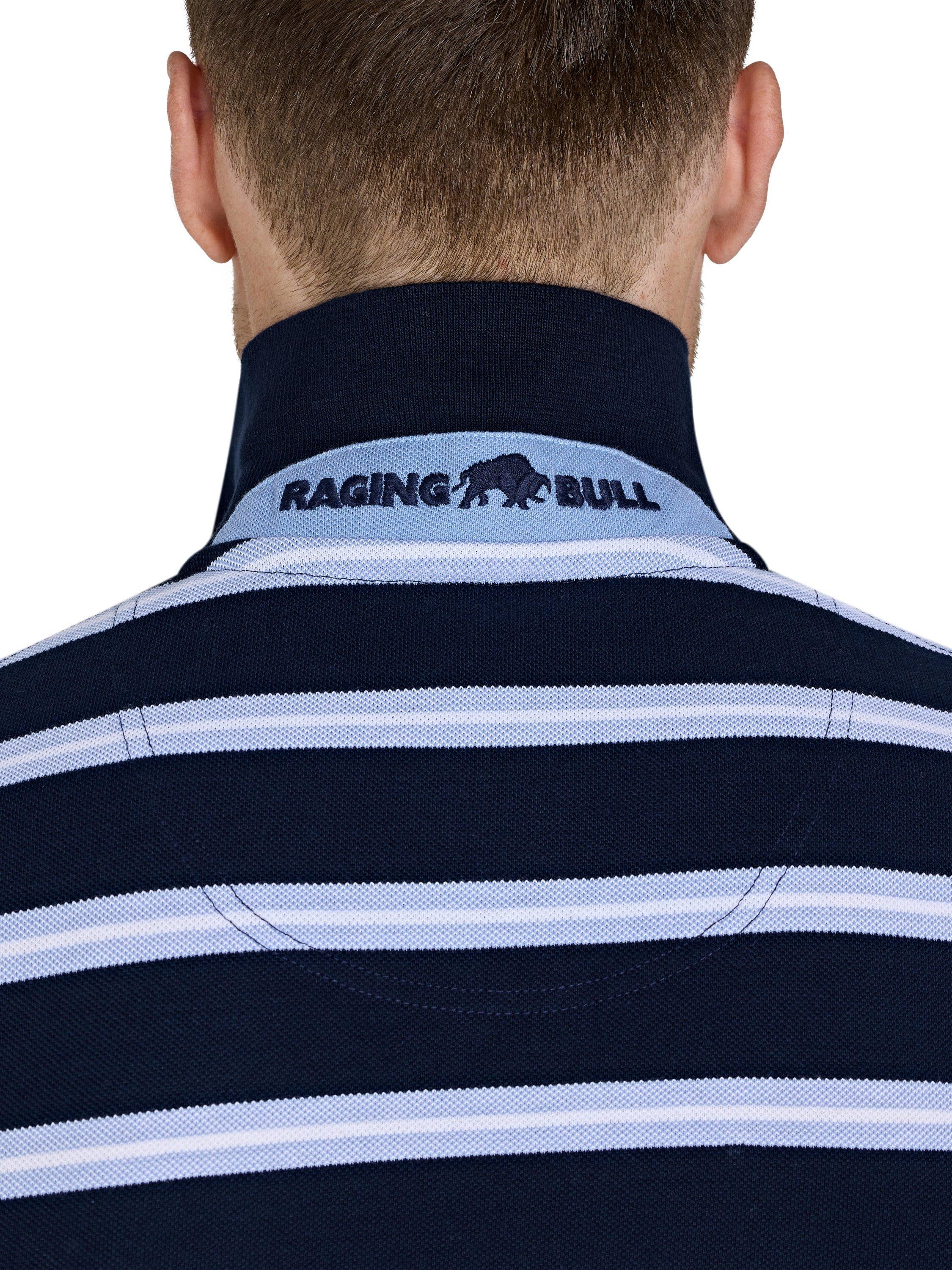 Product image 5 of 7, which shows Raging Bull Classic Triple Stripe Birdseye Polo Shirt, Navy/Multi, S