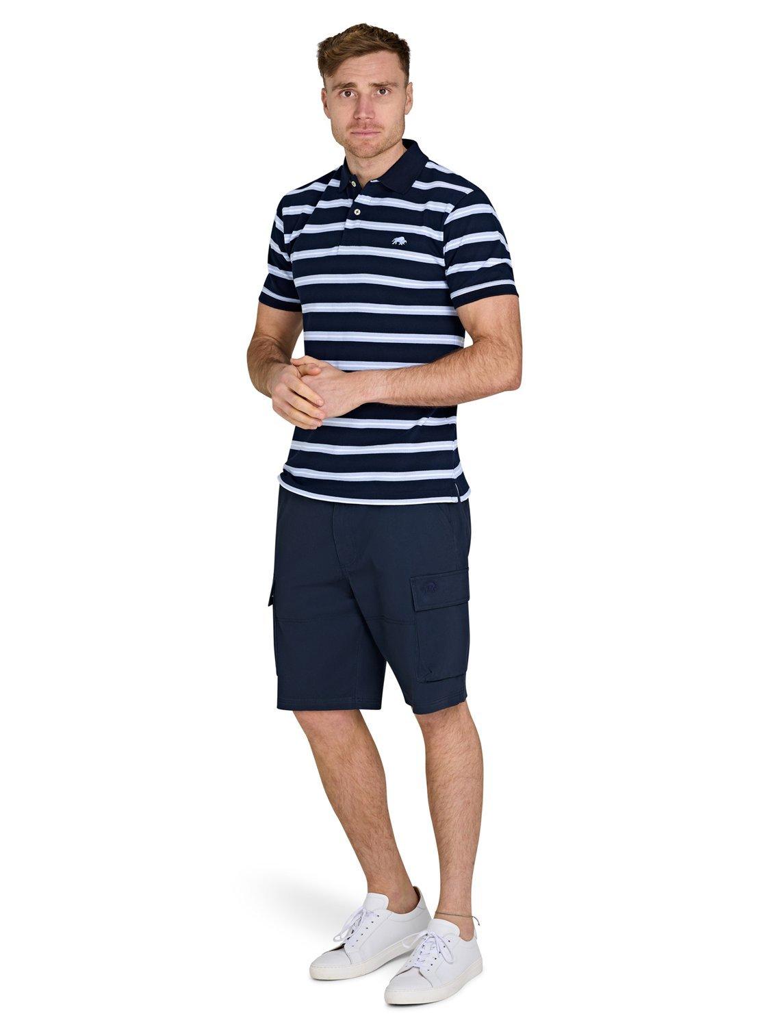 Product image 7 of 7, which shows Raging Bull Classic Triple Stripe Birdseye Polo Shirt, Navy/Multi, S