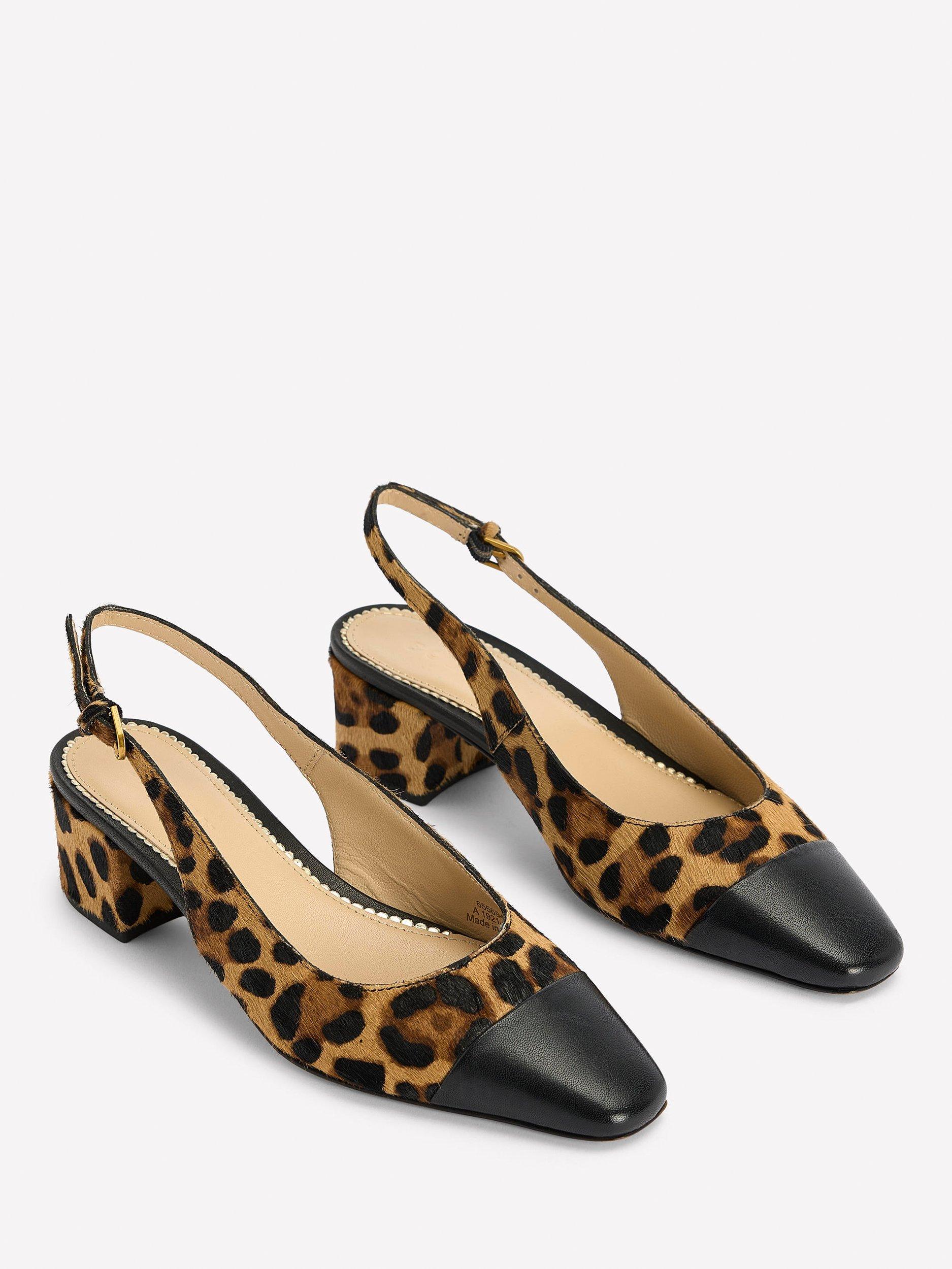 Product image 1 of 3, which shows Boden Leather Block Heel Slingback Court Shoes, Brown/Multi, 5