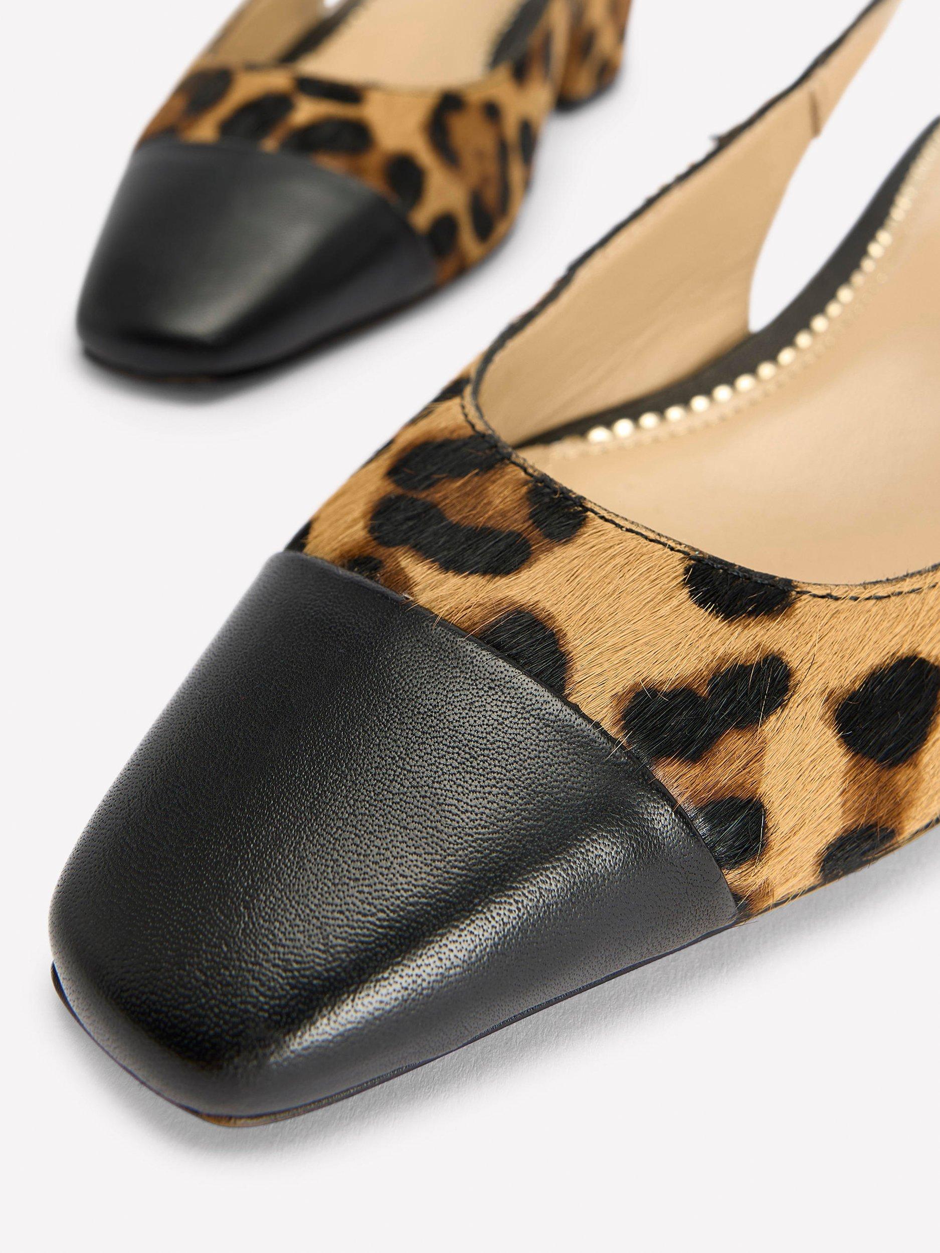 Product image 2 of 3, which shows Boden Leather Block Heel Slingback Court Shoes, Brown/Multi, 5