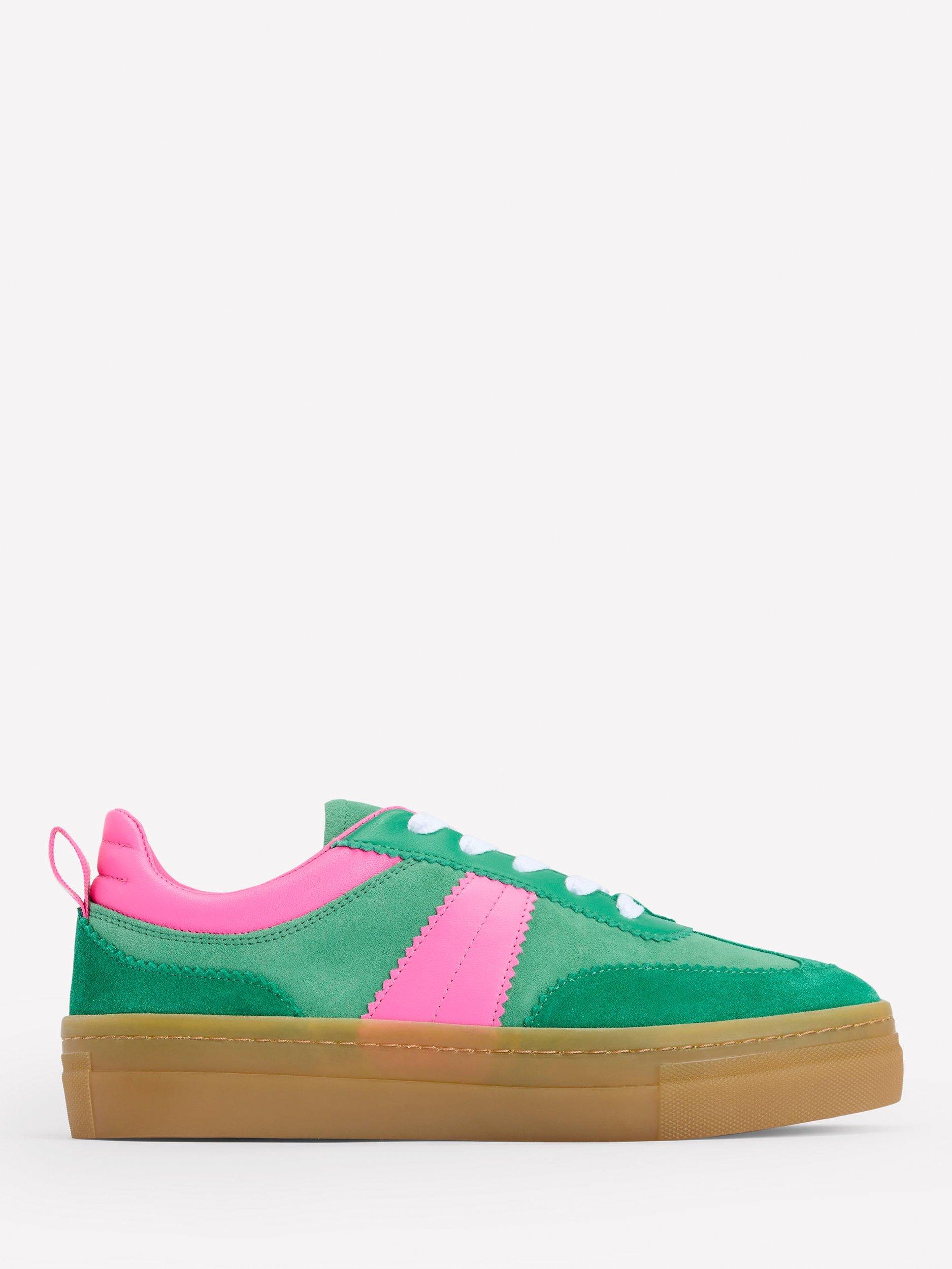 Boden Erin Flatform Retro Tennis Trainers, Rich Emerald/Pink