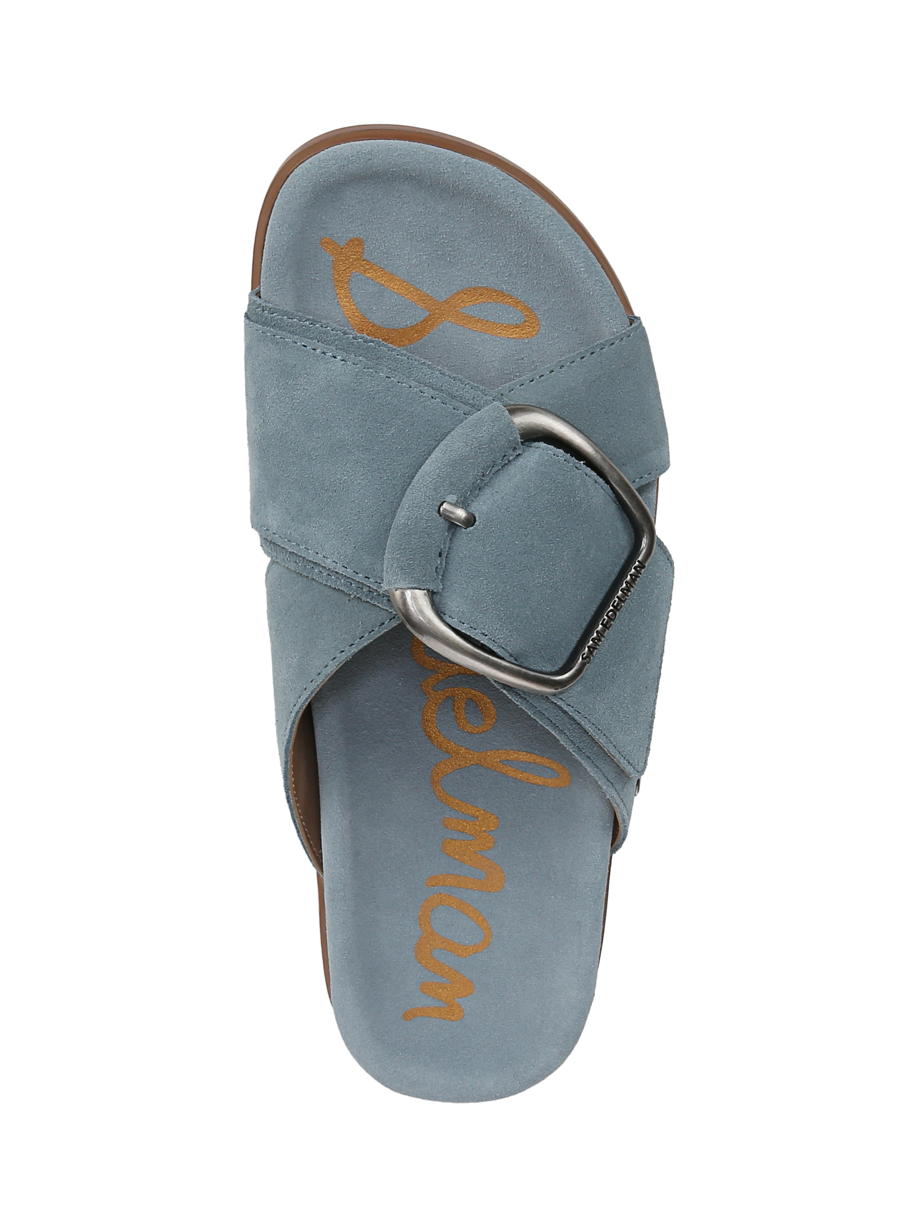 Product image 3 of 6, which shows Sam Edelman Darla Leather Slider Sandals, Coastal Blue, 3