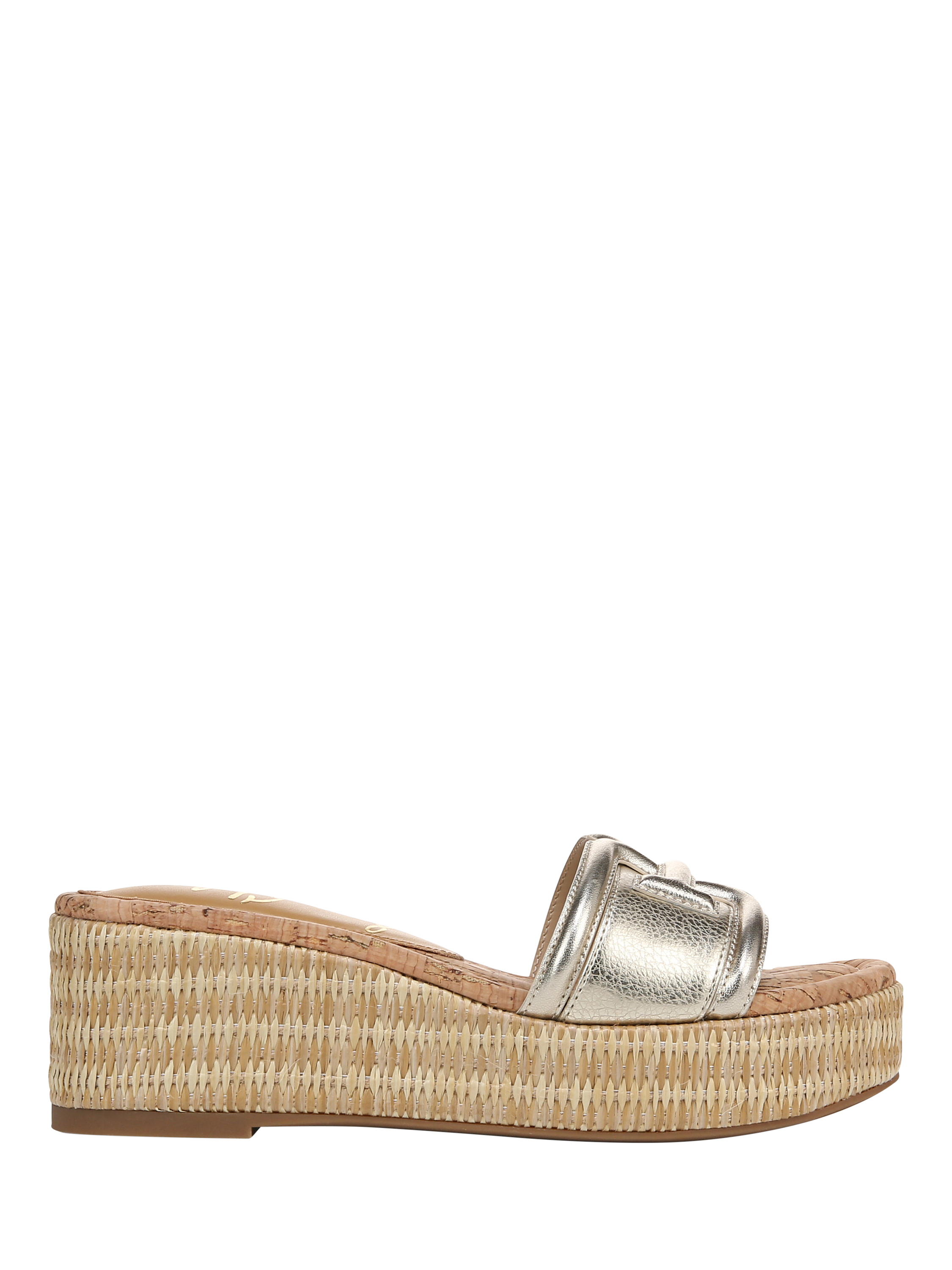 Product image 1 of 6, which shows Sam Edelman Pauleena Leather Platform Wedge Sliders, Gold, 3