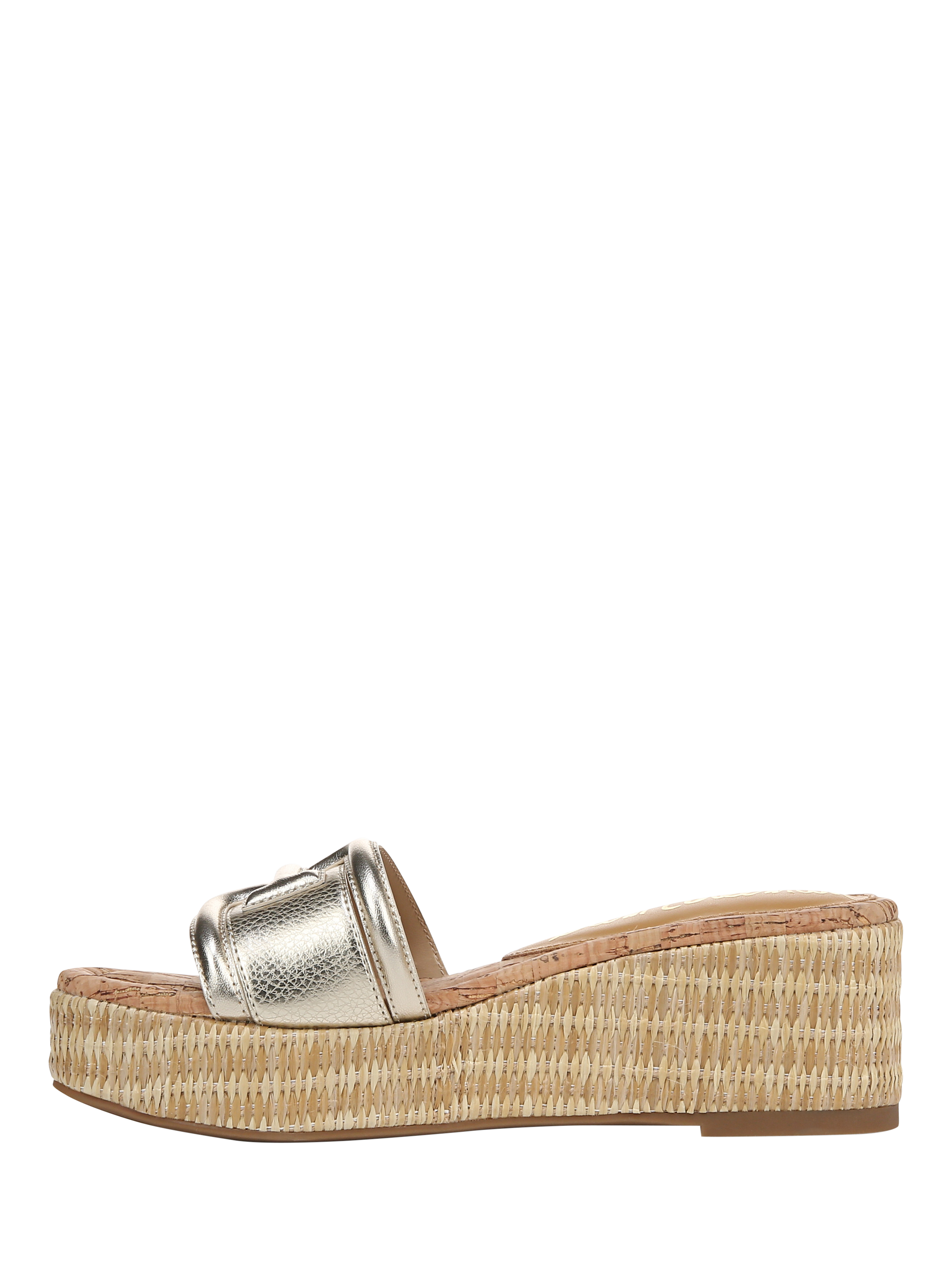 Product image 2 of 6, which shows Sam Edelman Pauleena Leather Platform Wedge Sliders, Gold, 3