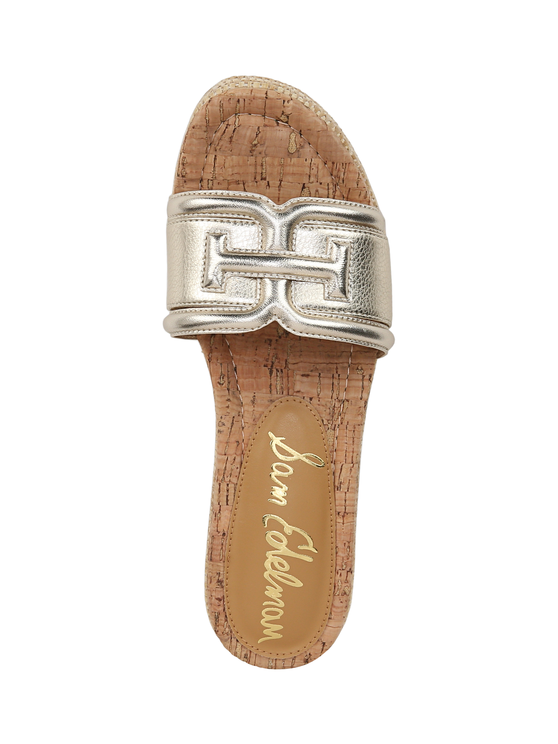 Product image 3 of 6, which shows Sam Edelman Pauleena Leather Platform Wedge Sliders, Gold, 3