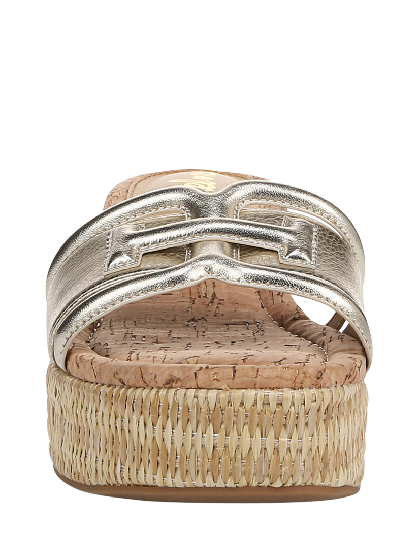 Product image 4 of 6, which shows Sam Edelman Pauleena Leather Platform Wedge Sliders, Gold, 3
