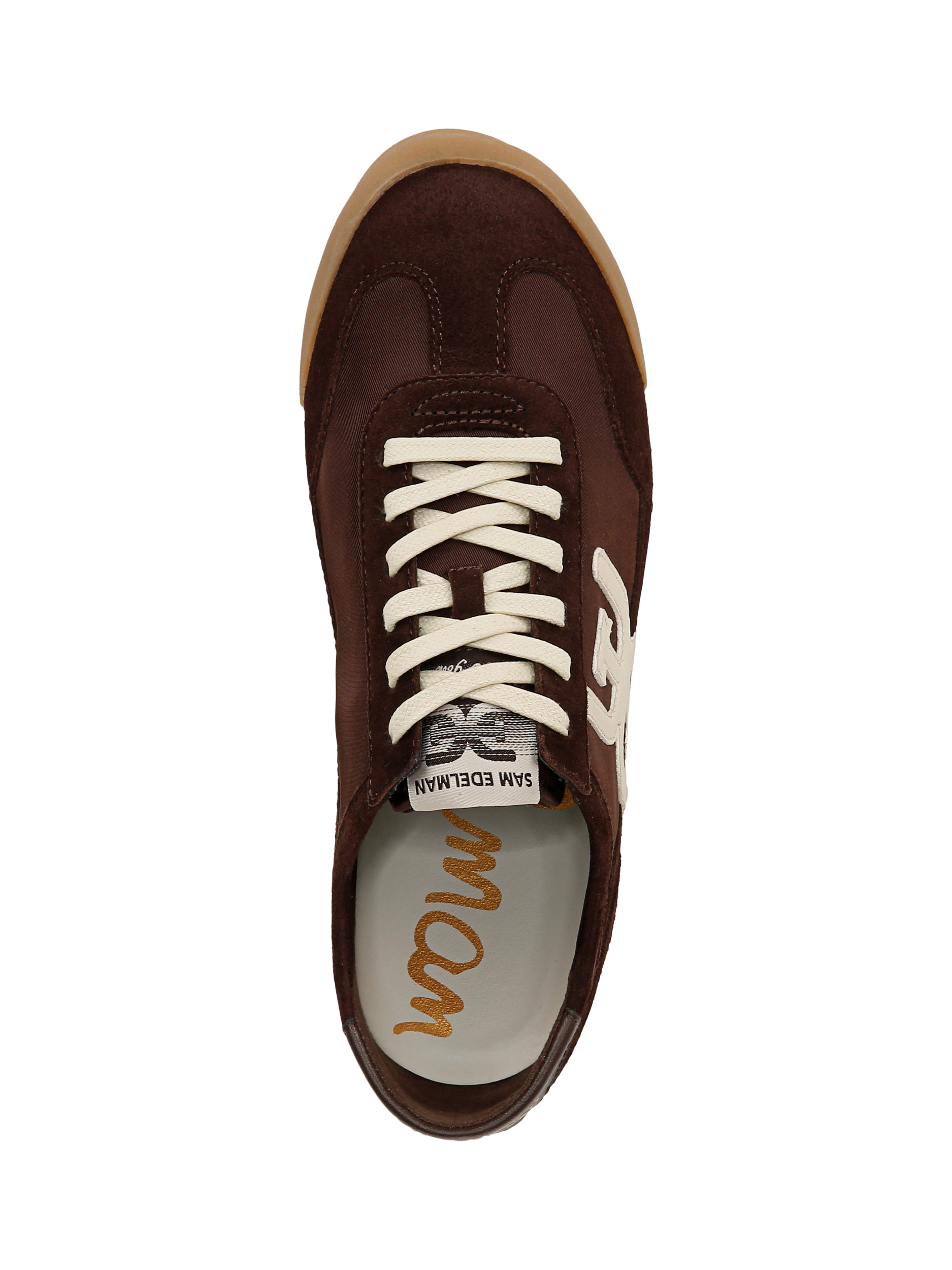 Product image 3 of 6, which shows Sam Edelman Ivey Leather Blend Lace Up Trainers, Cafe Noir/White, 3