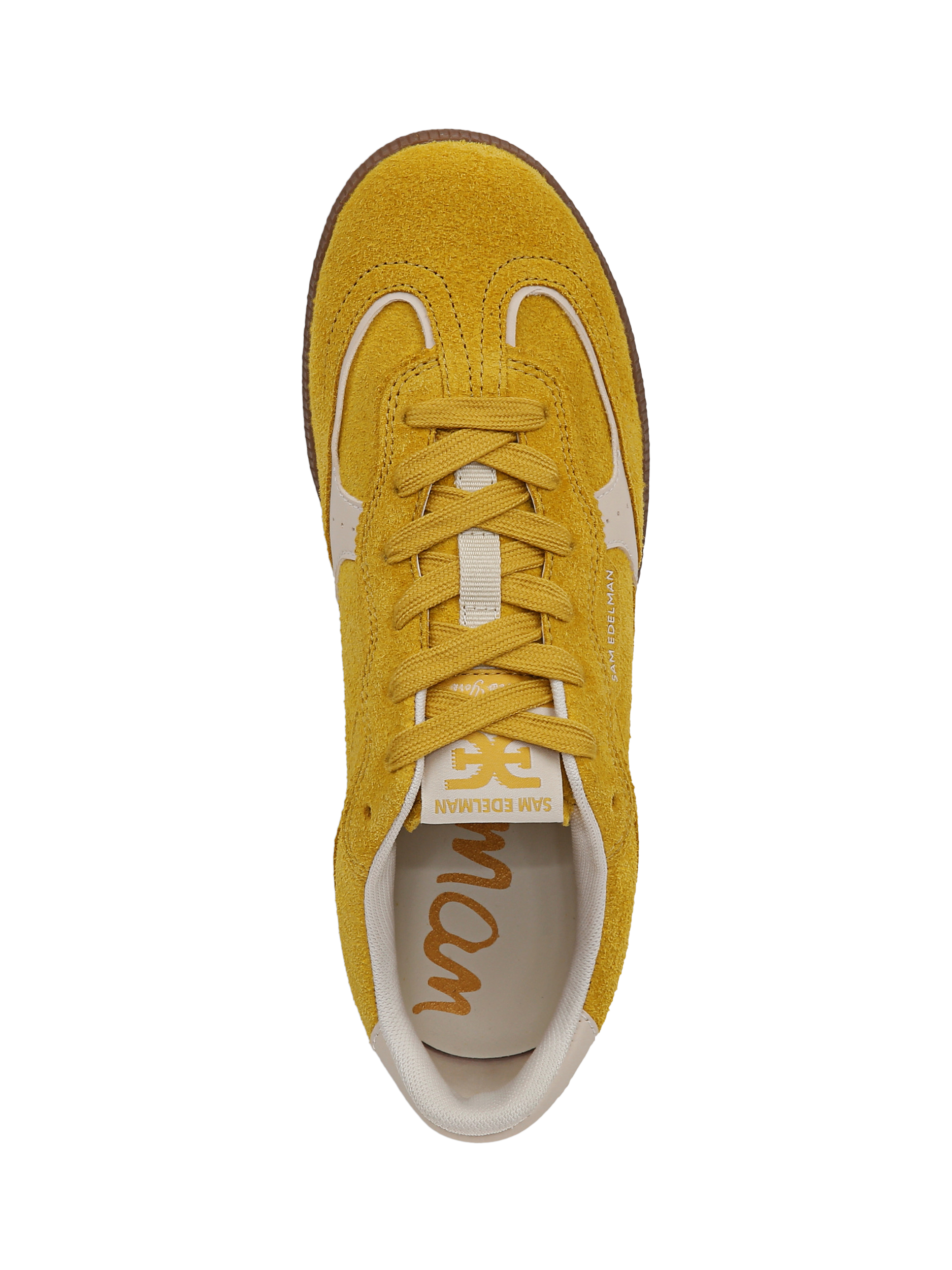 Product image 3 of 6, which shows Sam Edelman Kallen Leather Blend Lace Up Trainers, Saffron Yellow, 3