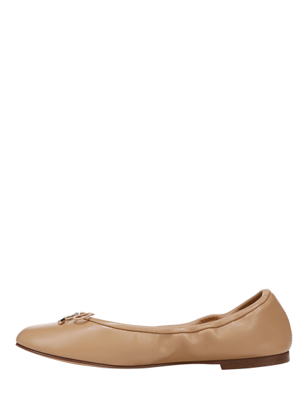 Sam Edelman Felicia Leather Elasticated Ballerina Pumps, French Sand - view 2, French Sand