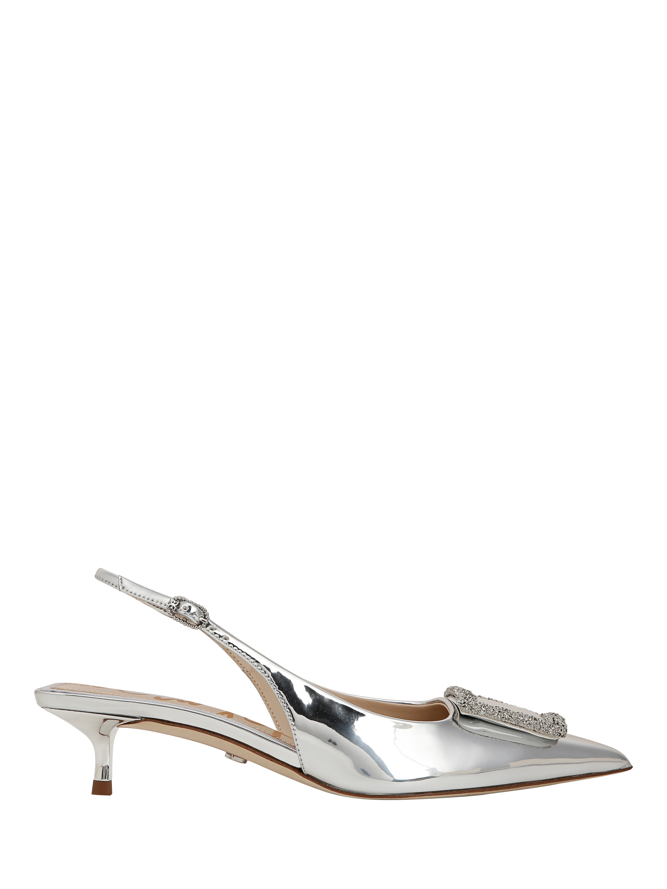 Product image 1 of 6, which shows Sam Edelman Kammie Kitten Heel Slingback Court Shoes, Soft Silver, 3