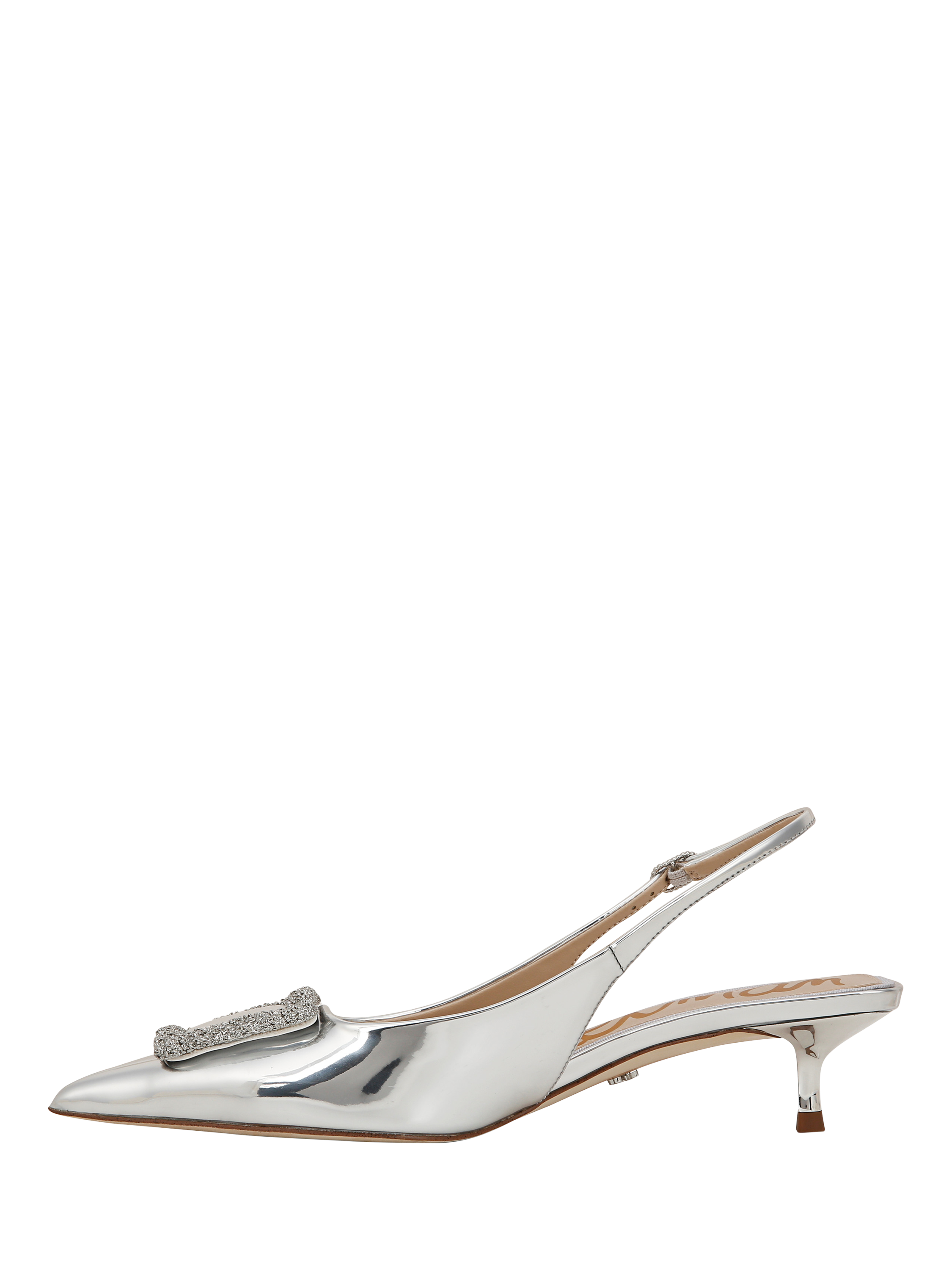 Product image 2 of 6, which shows Sam Edelman Kammie Kitten Heel Slingback Court Shoes, Soft Silver, 3