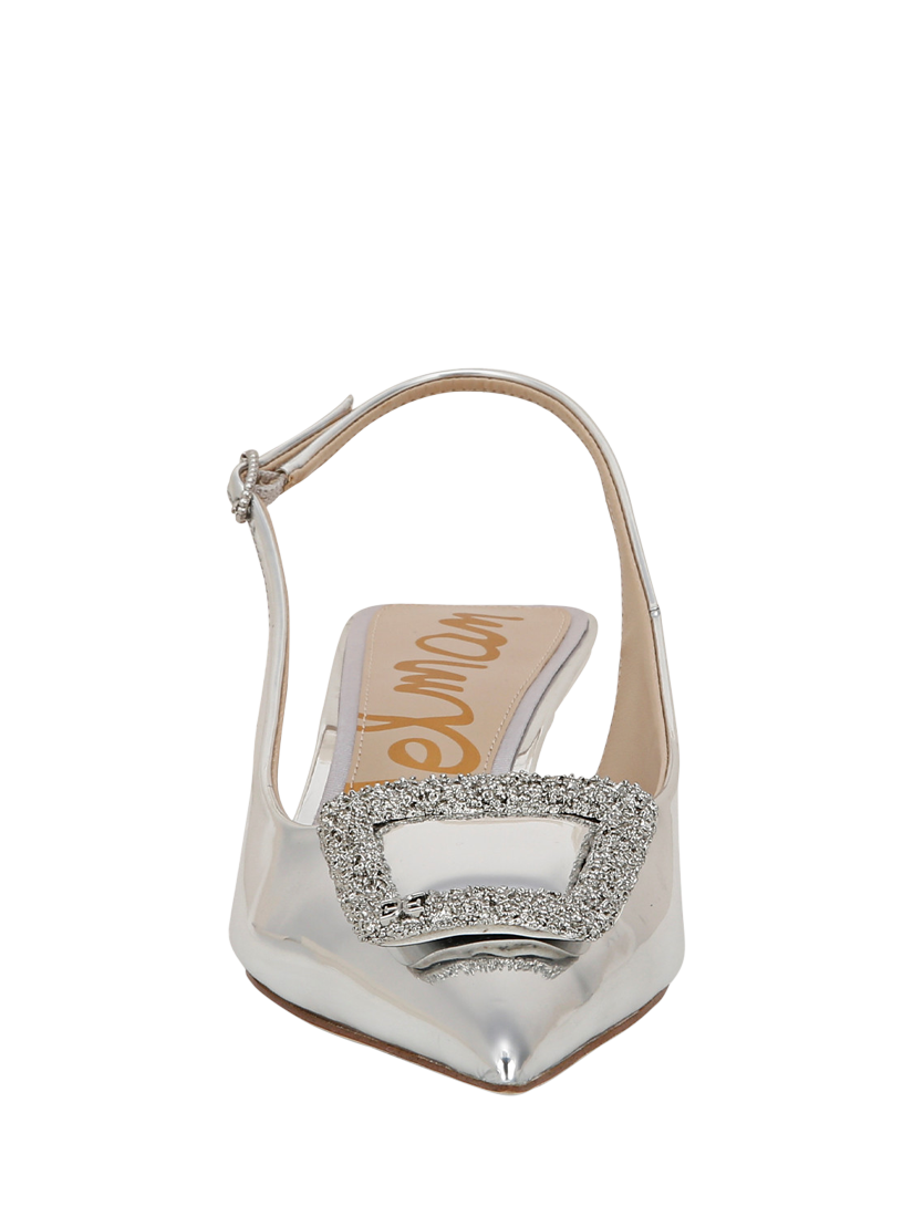 Product image 4 of 6, which shows Sam Edelman Kammie Kitten Heel Slingback Court Shoes, Soft Silver, 3
