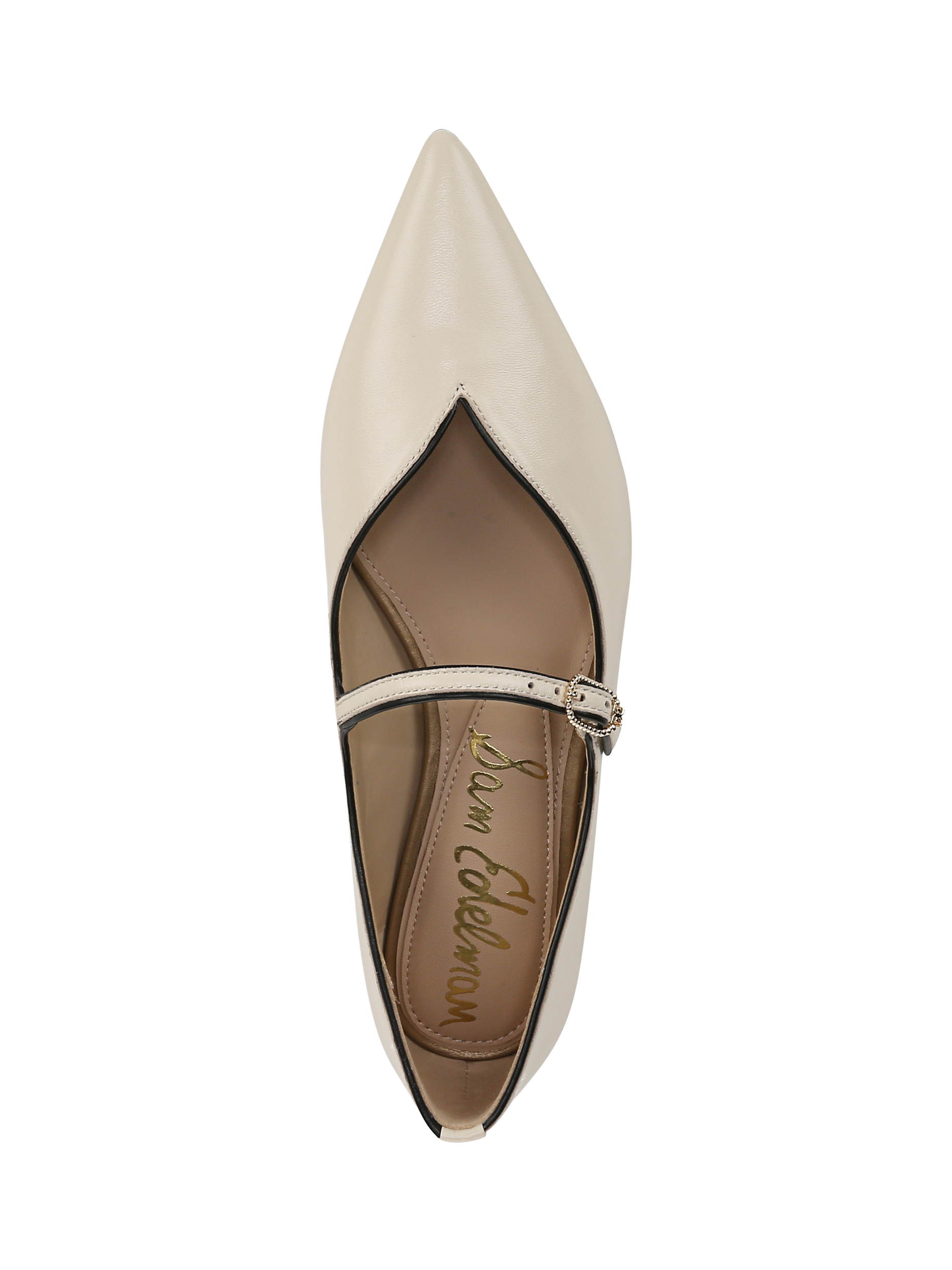Product image 3 of 6, which shows Sam Edelman Noa Leather Mary Jane Ballerina Pumps, Ivory/Black, 3