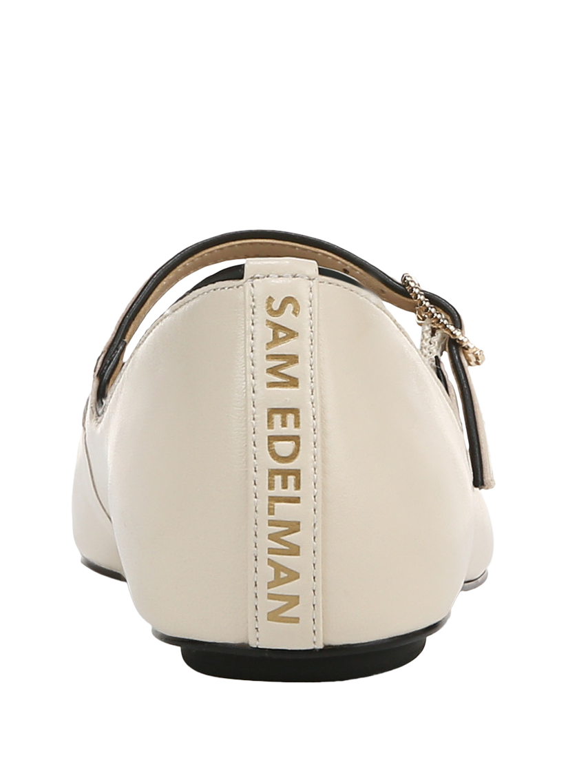 Product image 5 of 6, which shows Sam Edelman Noa Leather Mary Jane Ballerina Pumps, Ivory/Black, 3