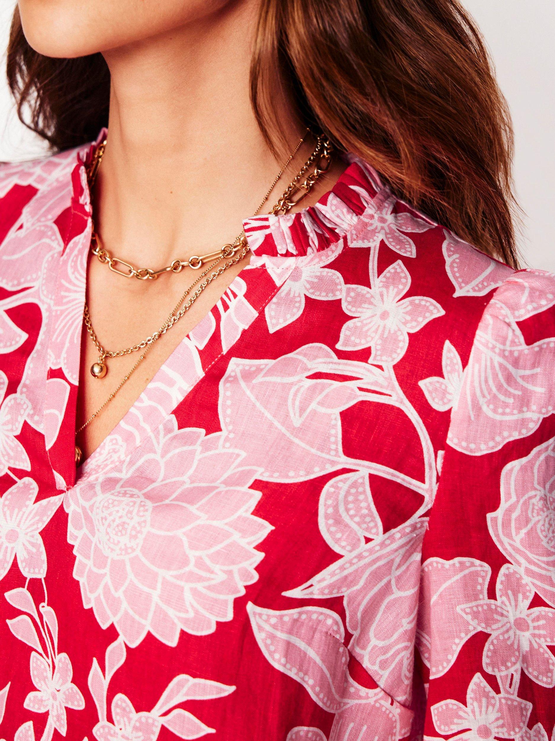 Product image 2 of 5, which shows Boden Grace Floral Pure Linen Top, Red/Multi, 8