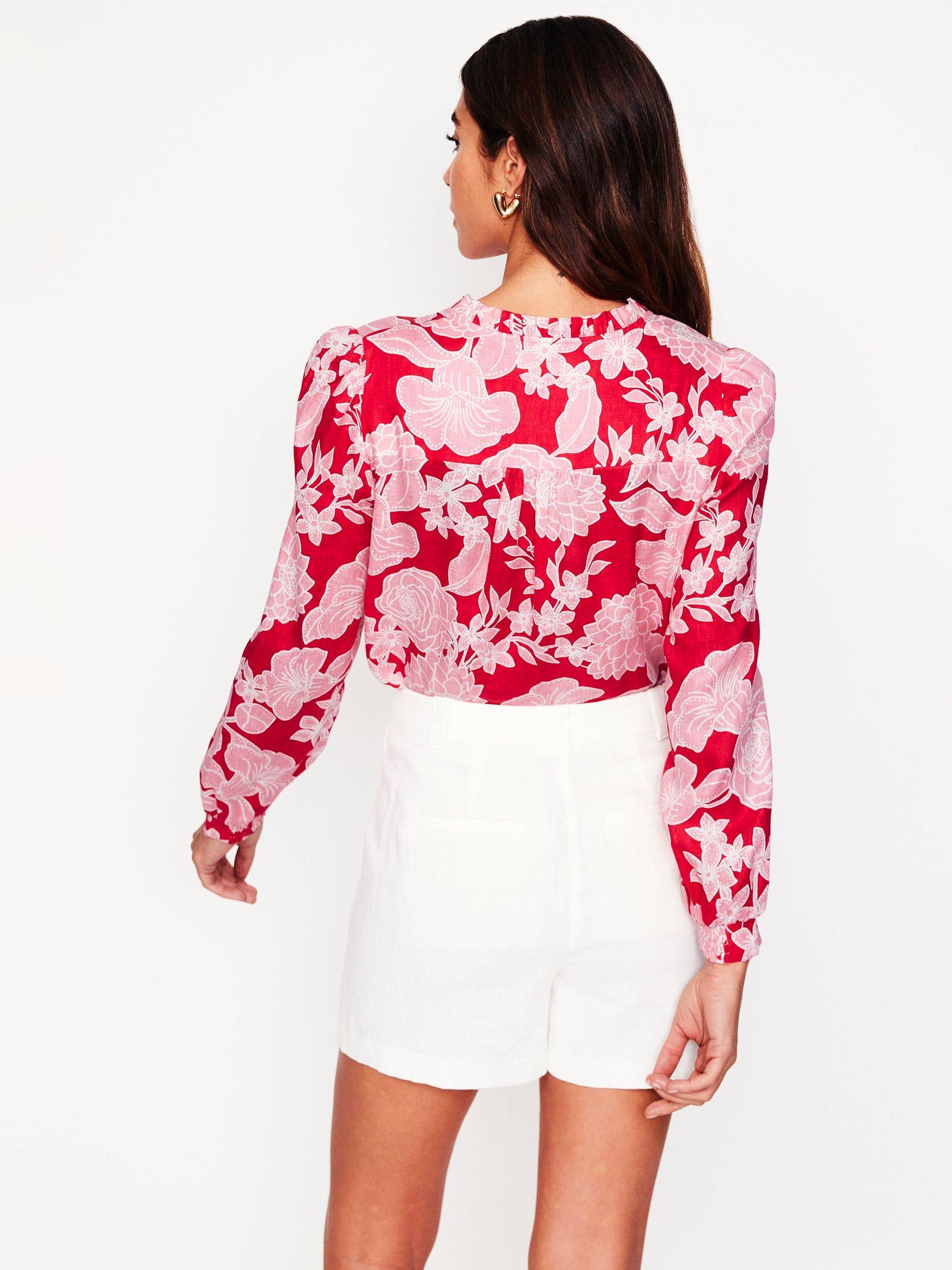 Product image 3 of 5, which shows Boden Grace Floral Pure Linen Top, Red/Multi, 8