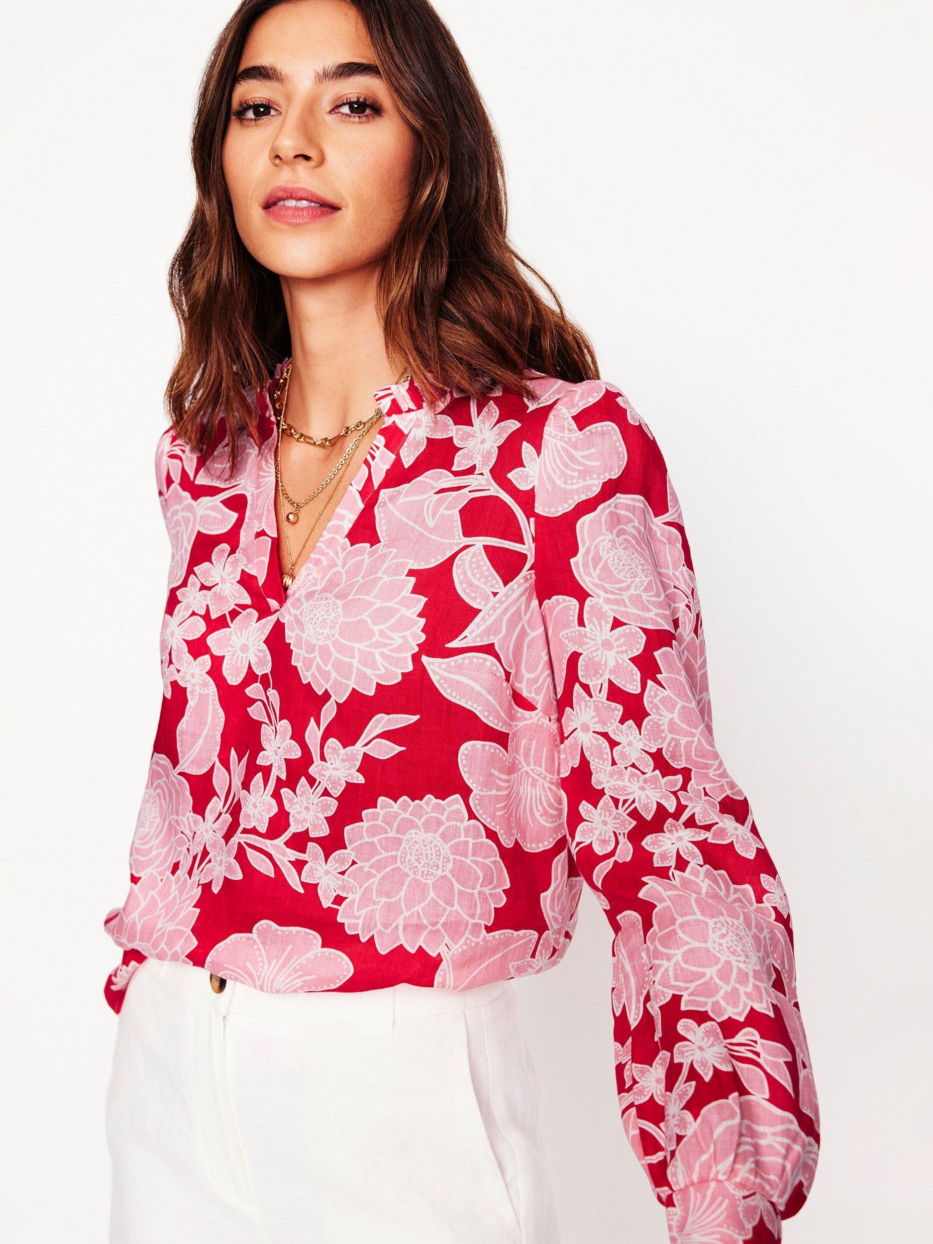 Product image 4 of 5, which shows Boden Grace Floral Pure Linen Top, Red/Multi, 8
