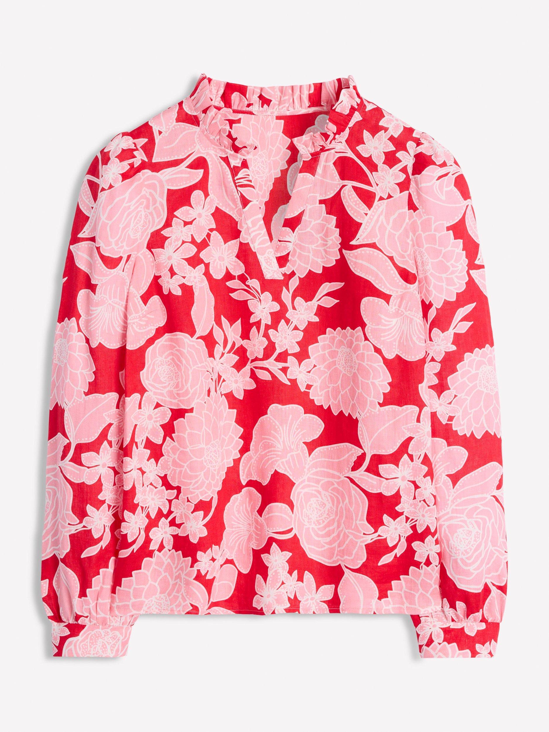 Product image 5 of 5, which shows Boden Grace Floral Pure Linen Top, Red/Multi, 8