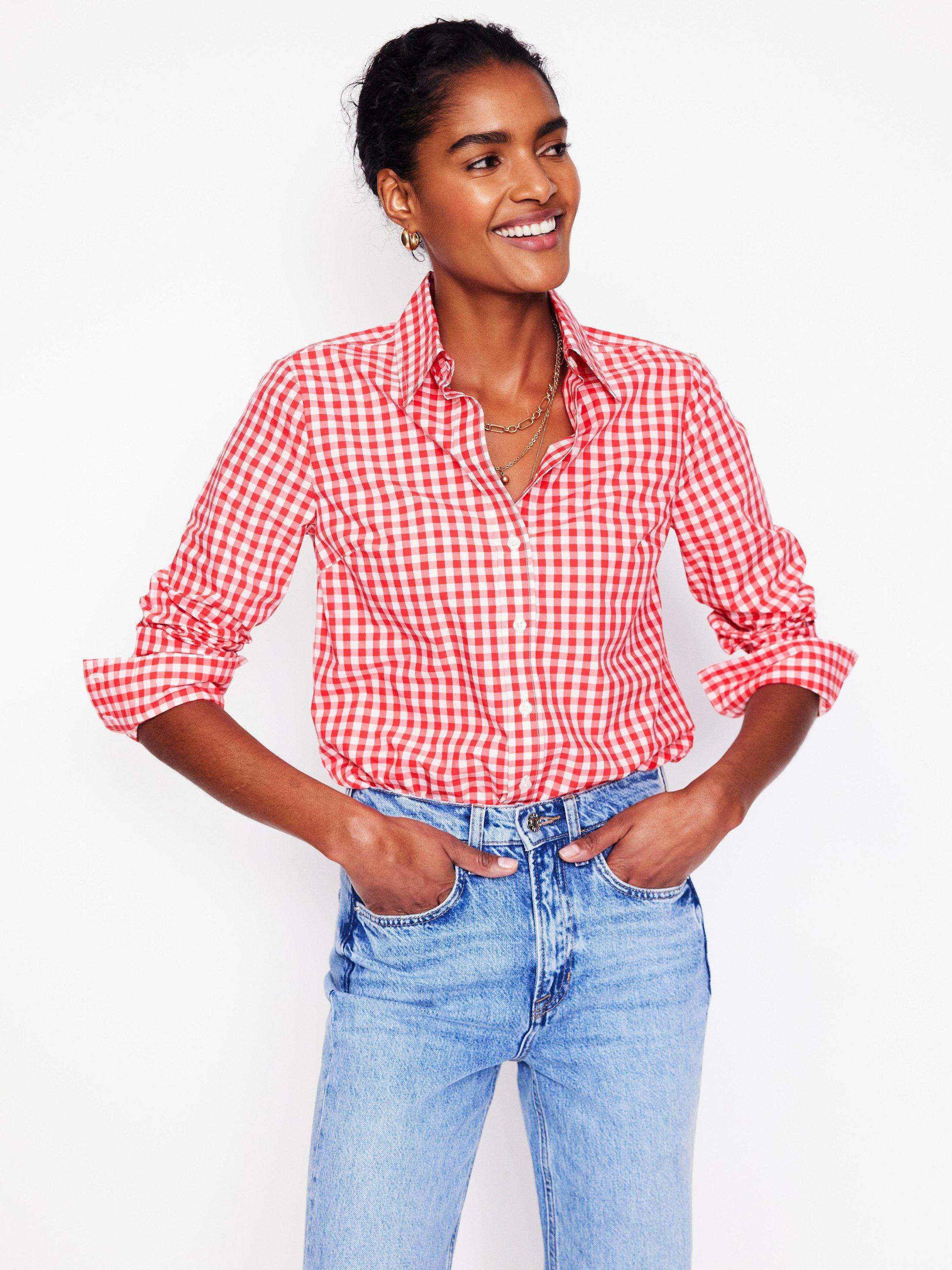 Product image 1 of 6, which shows Boden Sienna Gingham Shirt, Jam Red/Multi, 10