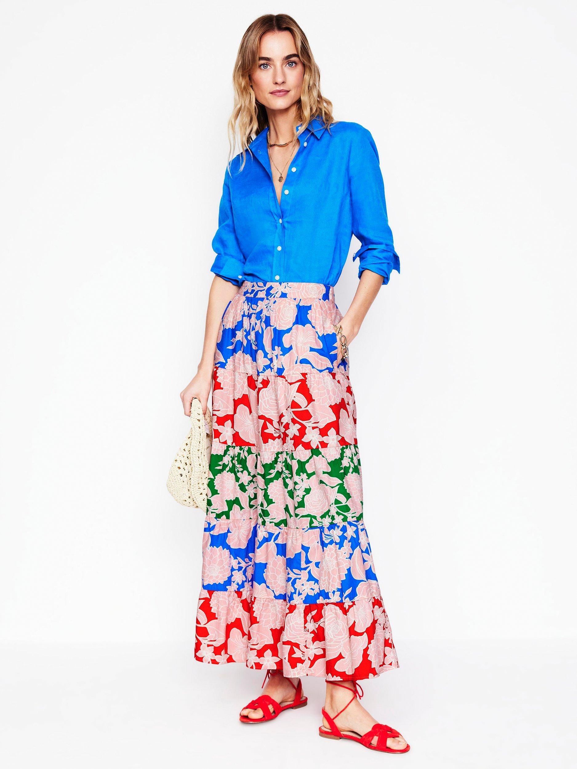 Product image 1 of 5, which shows Boden Nadia Floral Stripe Poplin Skirt, Multi, 10