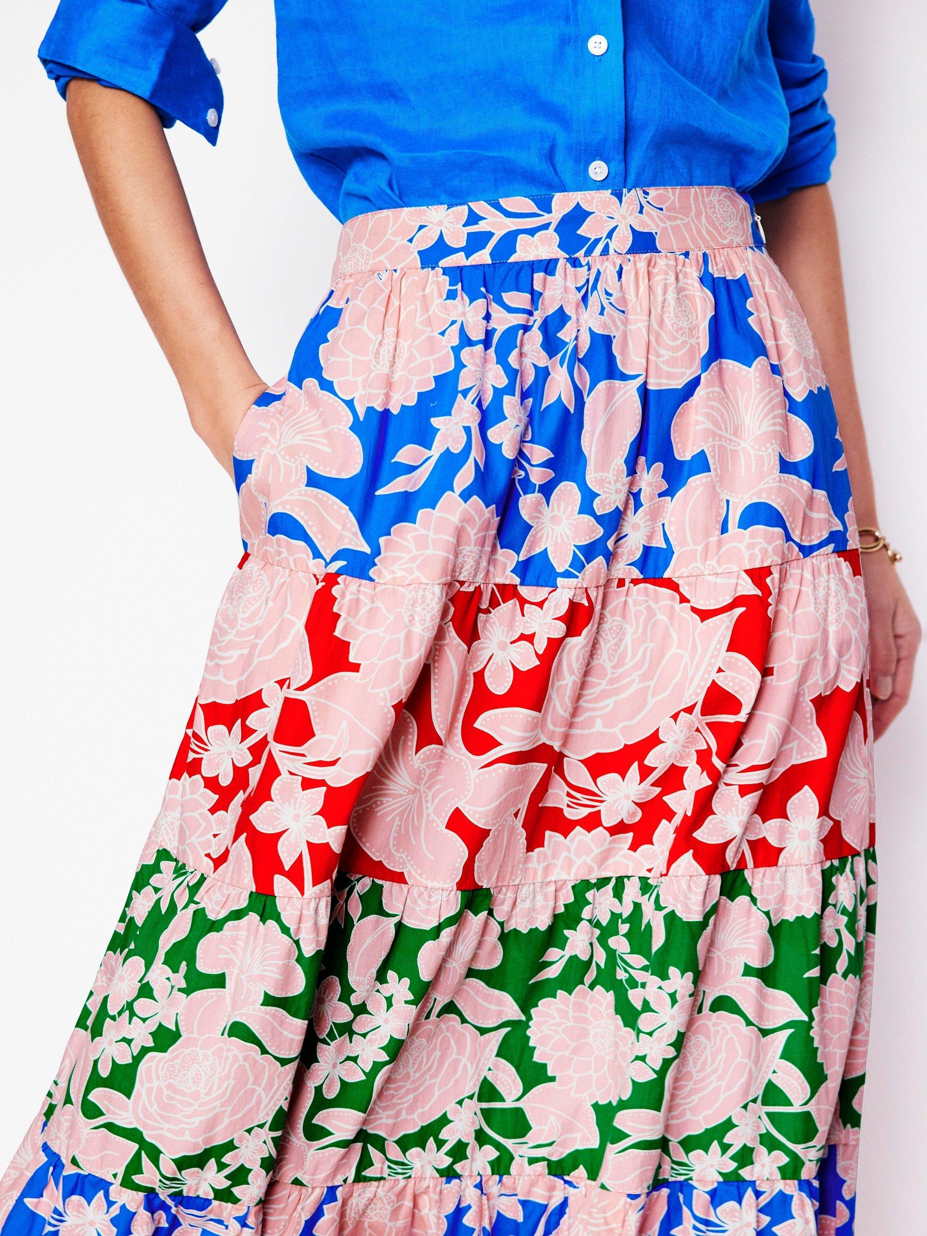 Product image 2 of 5, which shows Boden Nadia Floral Stripe Poplin Skirt, Multi, 10