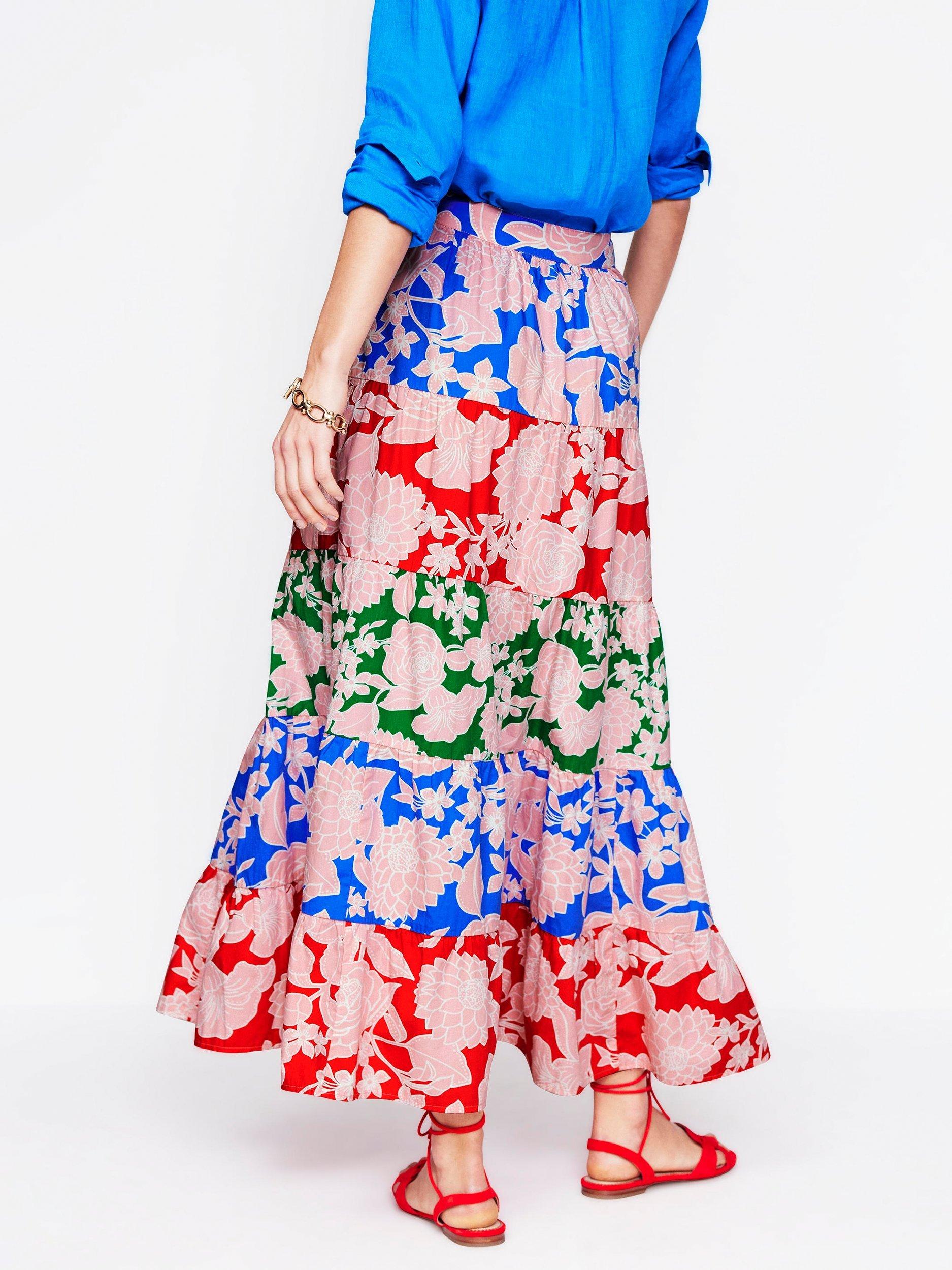 Product image 3 of 5, which shows Boden Nadia Floral Stripe Poplin Skirt, Multi, 10