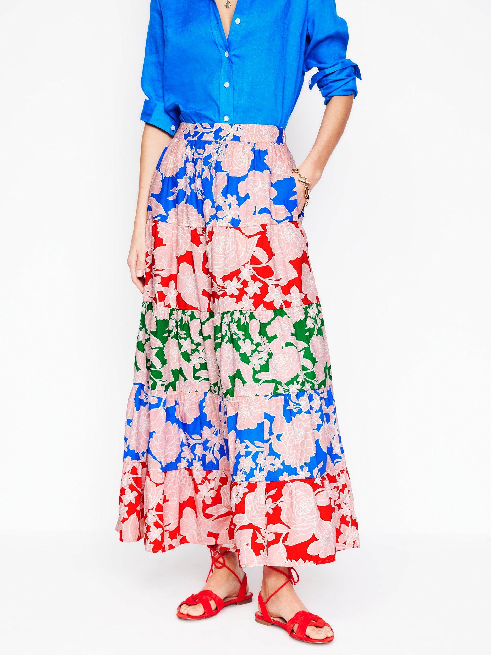 Product image 4 of 5, which shows Boden Nadia Floral Stripe Poplin Skirt, Multi, 10