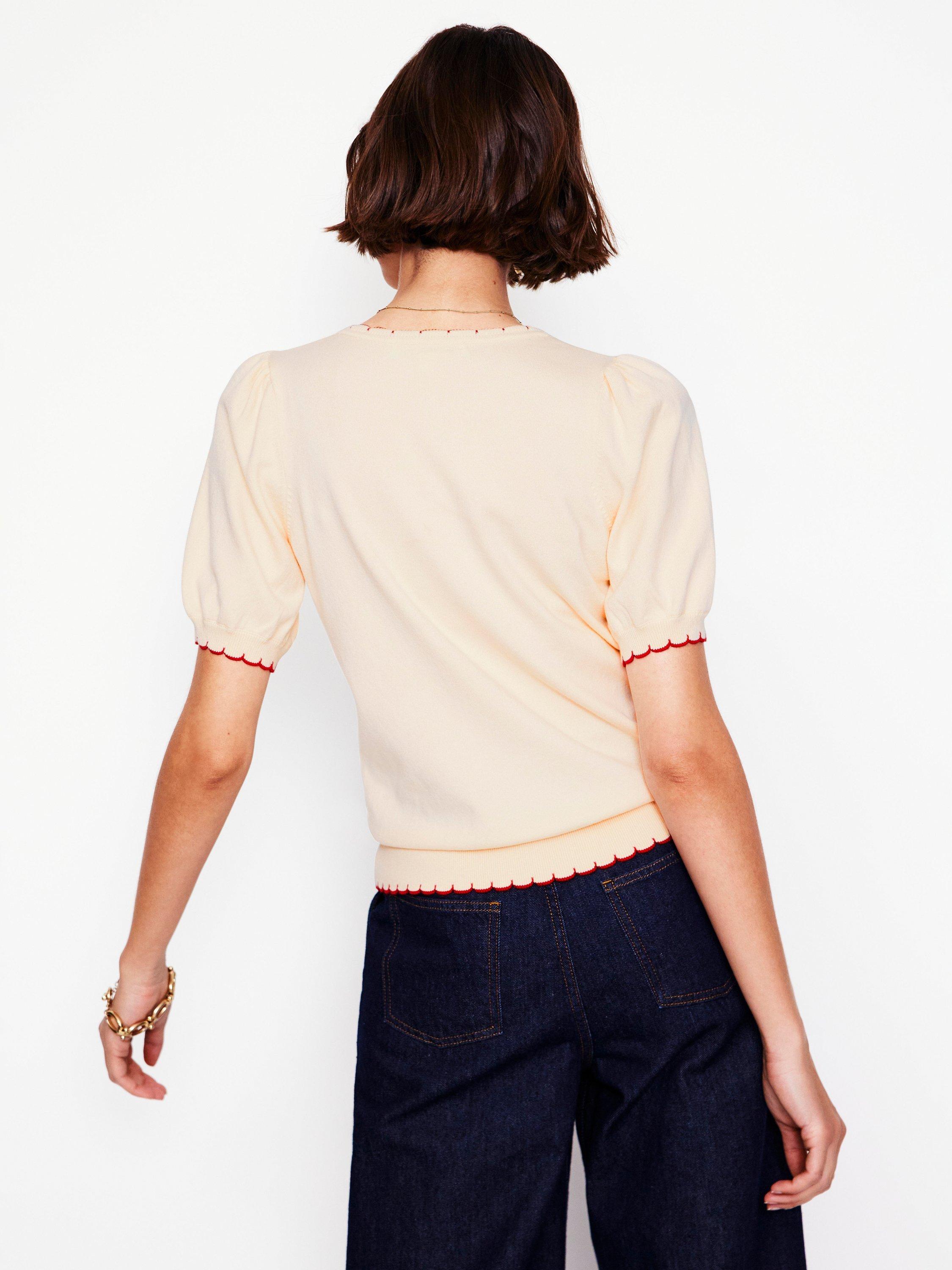Product image 3 of 8, which shows Boden Pru Scallop Trim T-Shirt, Warm Ivory, XS