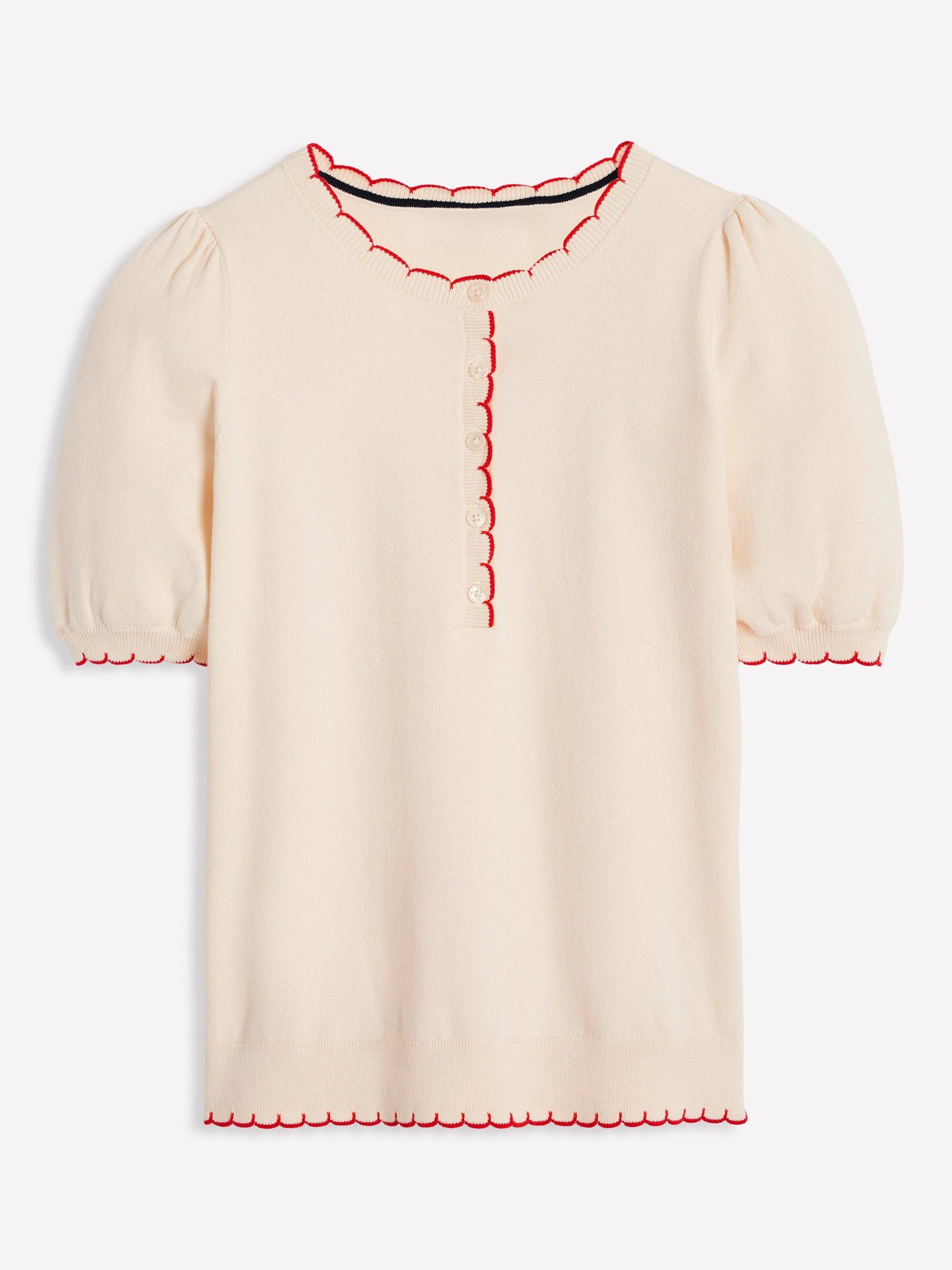 Product image 5 of 8, which shows Boden Pru Scallop Trim T-Shirt, Warm Ivory, XS