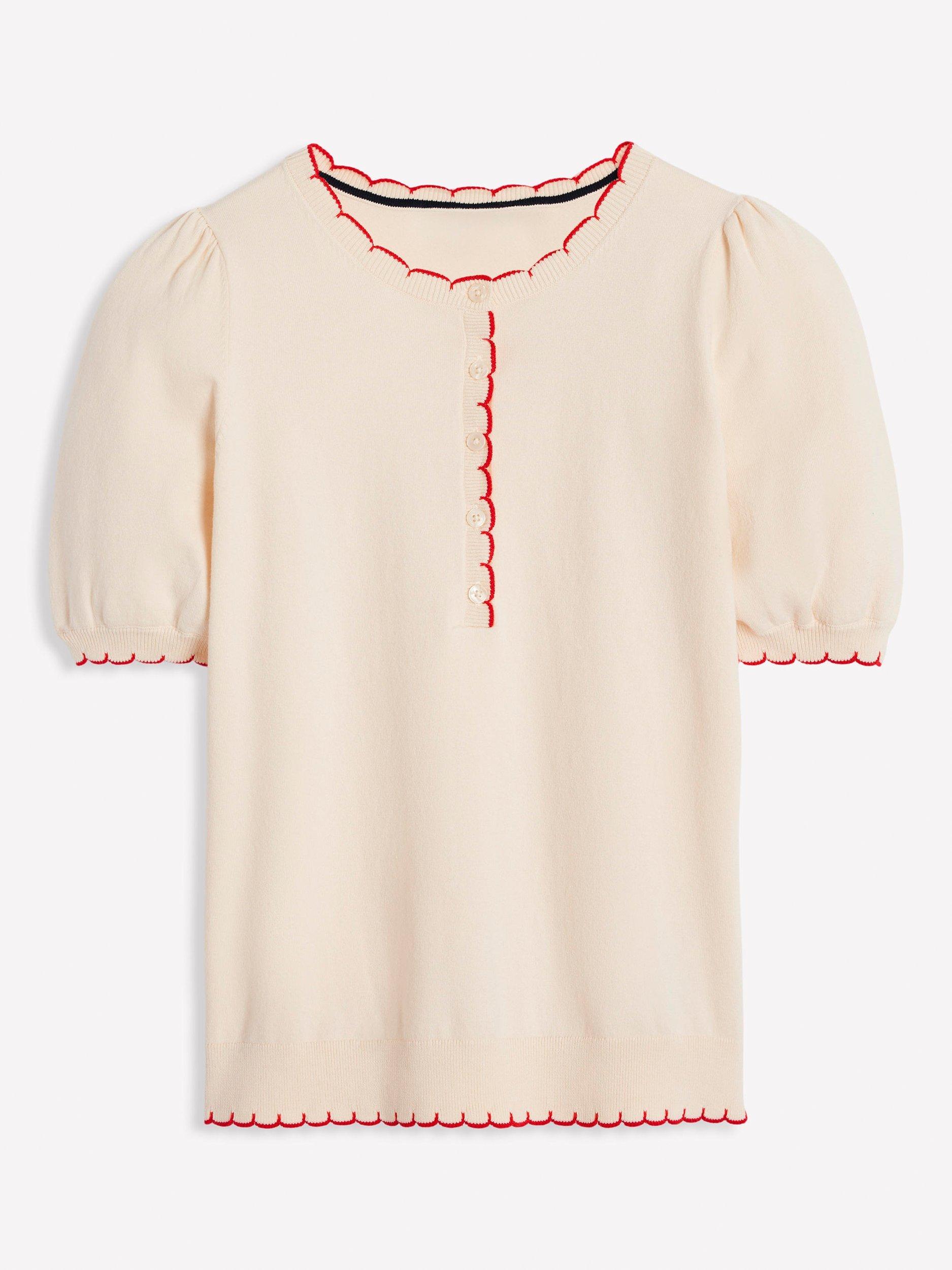 Product image 7 of 8, which shows Boden Pru Scallop Trim T-Shirt, Warm Ivory, XS