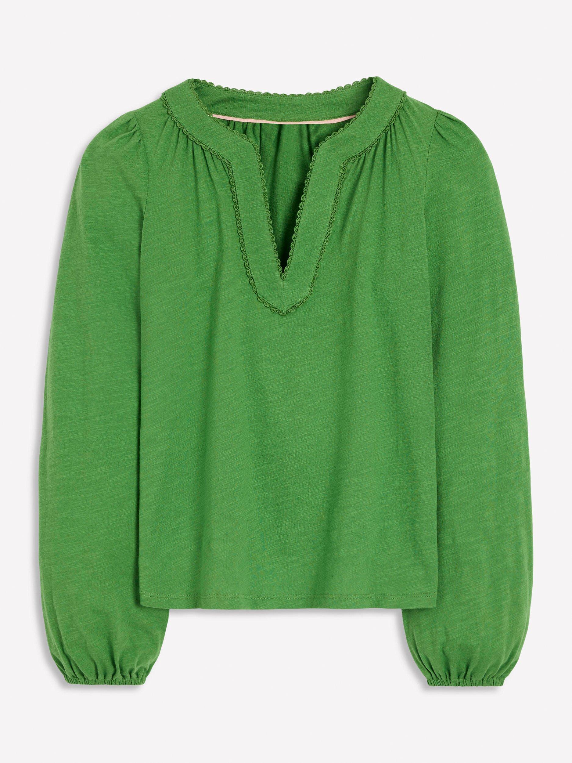 Product image 5 of 5, which shows Boden Ava Lace Trim Top, Iguana Green, 8
