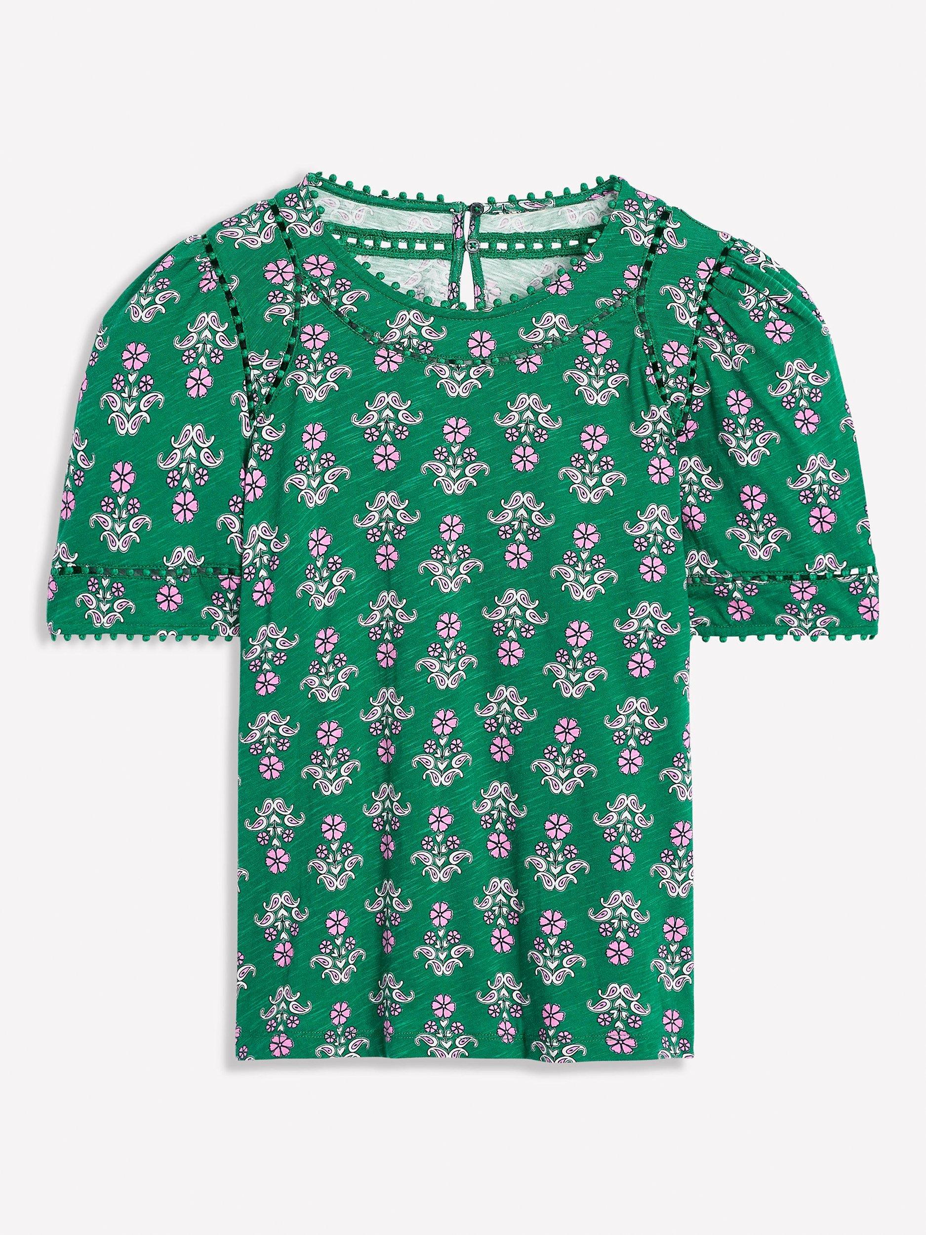 Product image 5 of 5, which shows Boden Mila Floral Trim Detail Top, Grass/Multi, 10